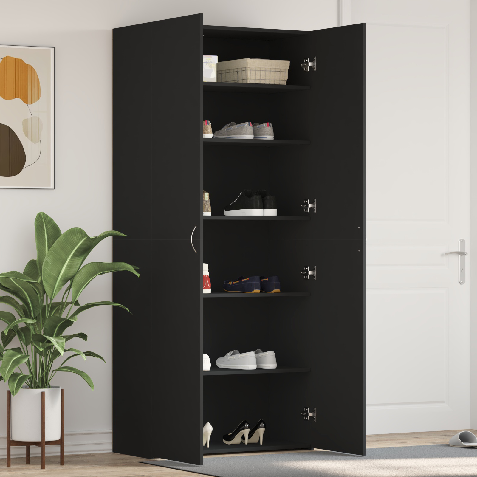 Schoenenkast Zwart 80×35,5×180 cm Geengineerd Hout