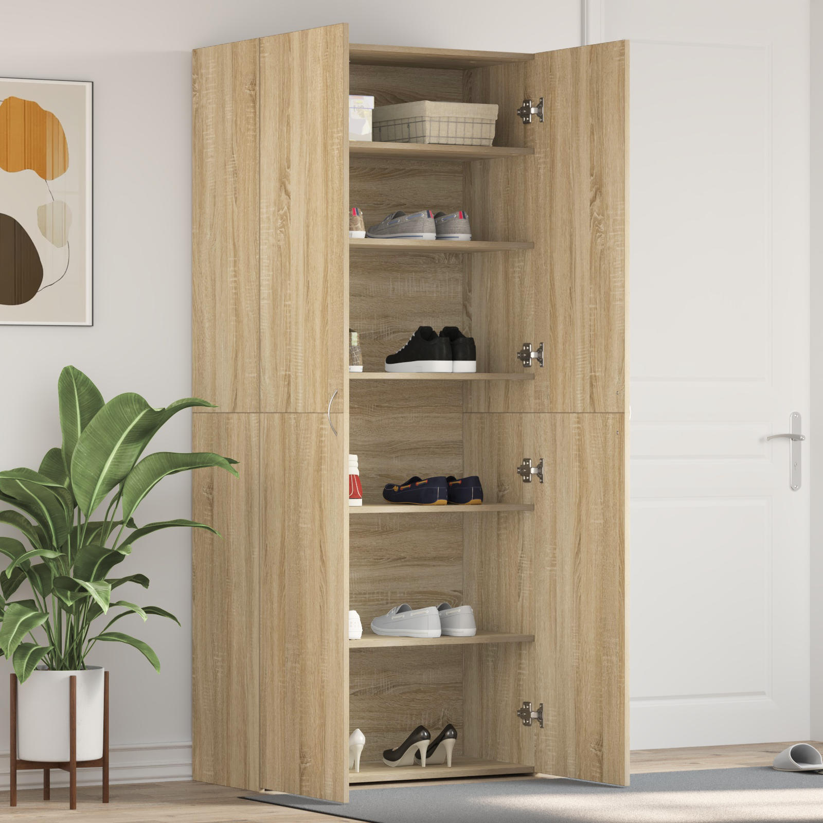 Schoenenkast Sonoma Eiken 80×35,5×180 cm Geengineerd Hout