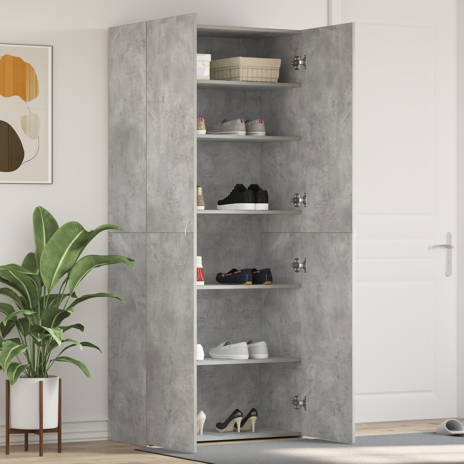 Schoenenkast Betonnen Grijs 80×35,5×180 cm Gelaagd Hout
