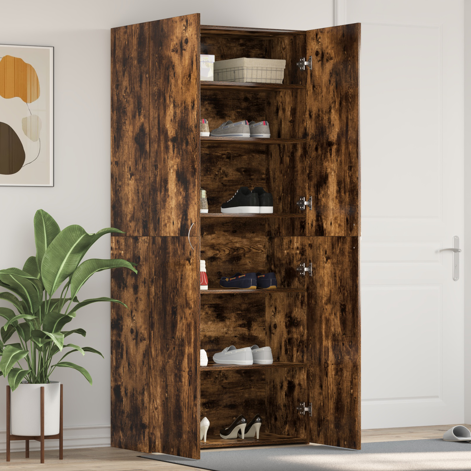 Schoenkast Gerookt Eiken 80×35,5×180 cm Gelaagd Hout