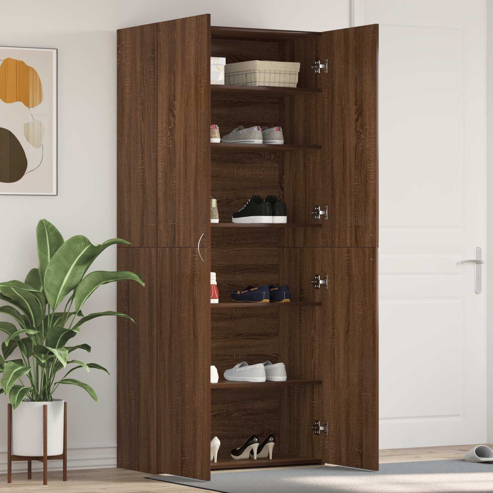 Schoenenkast Bruin Eiken 80×35,5×180 cm Kunststof