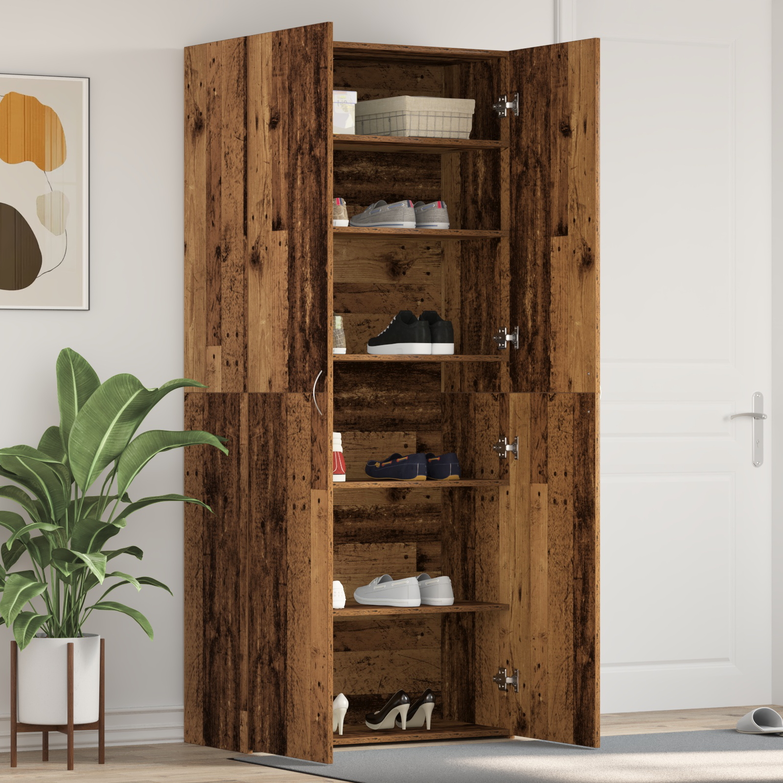 Schoenenkast Oud Hout 80×35,5×180 cm Engineered Wood