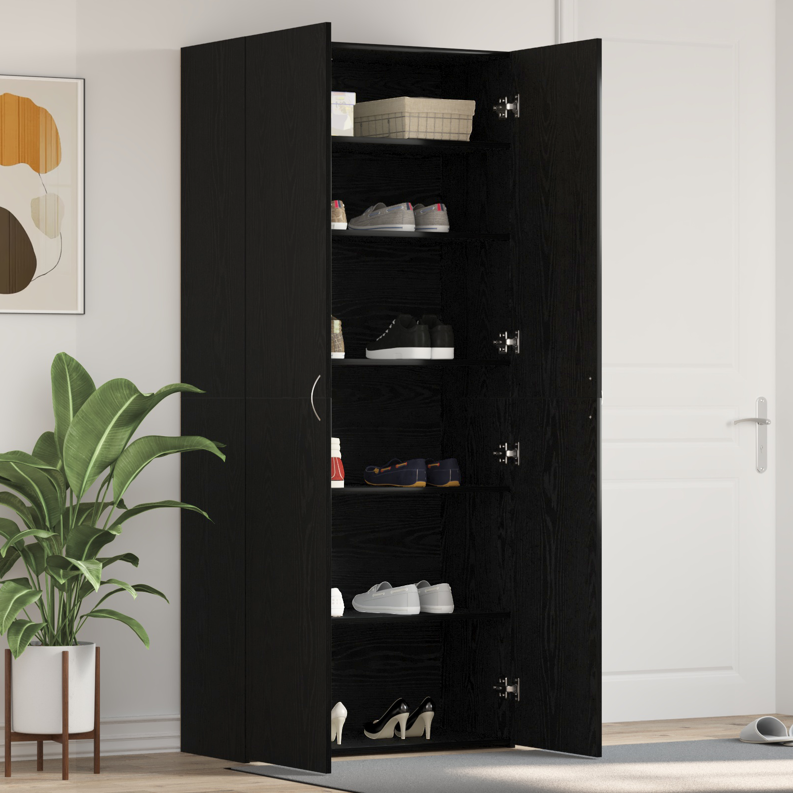 Schoenenkast Zwart Eiken 80×35,5×180 cm Bewerkt Hout