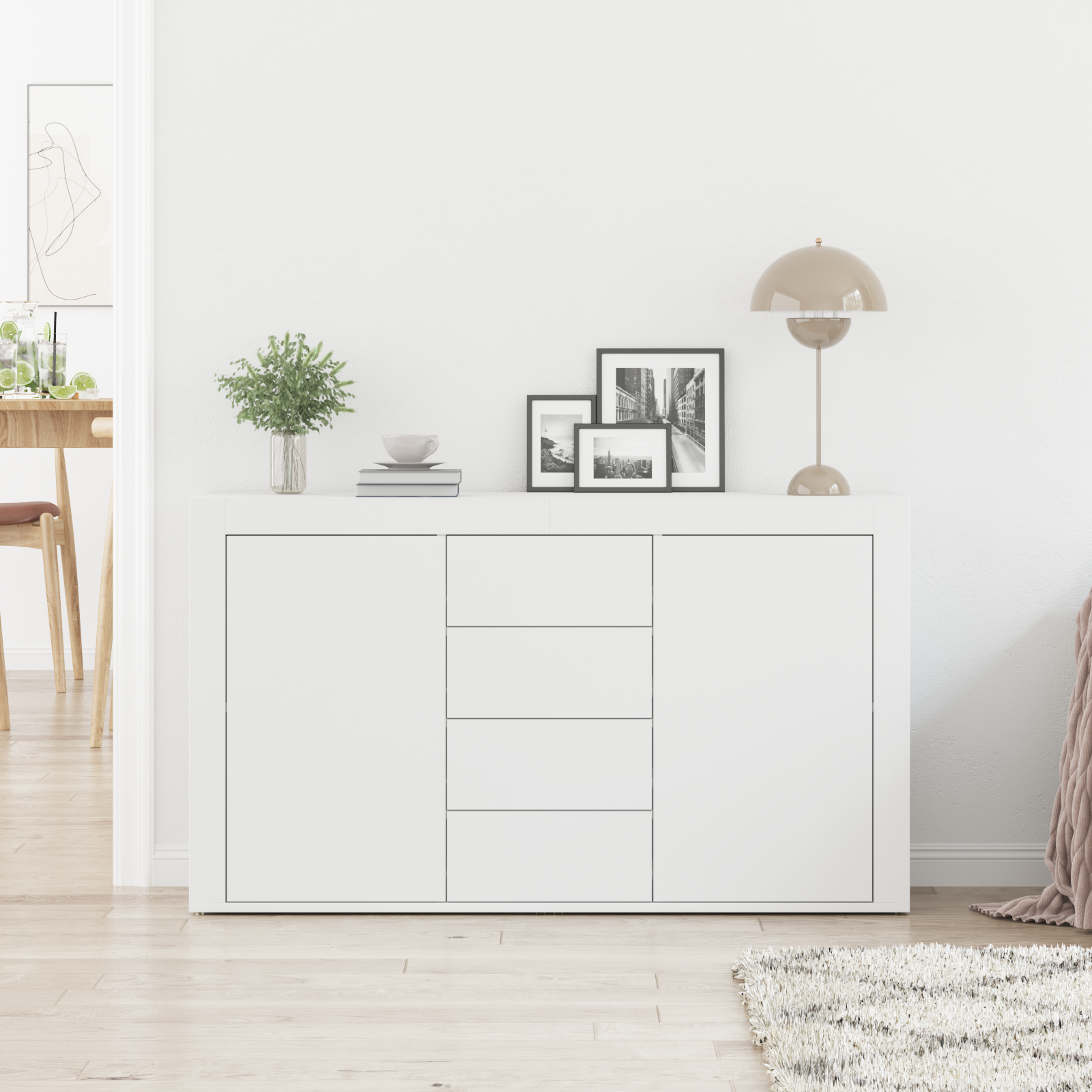 White Sideboard White Wood 120 x 36 x 69 cm Storage - Image 4