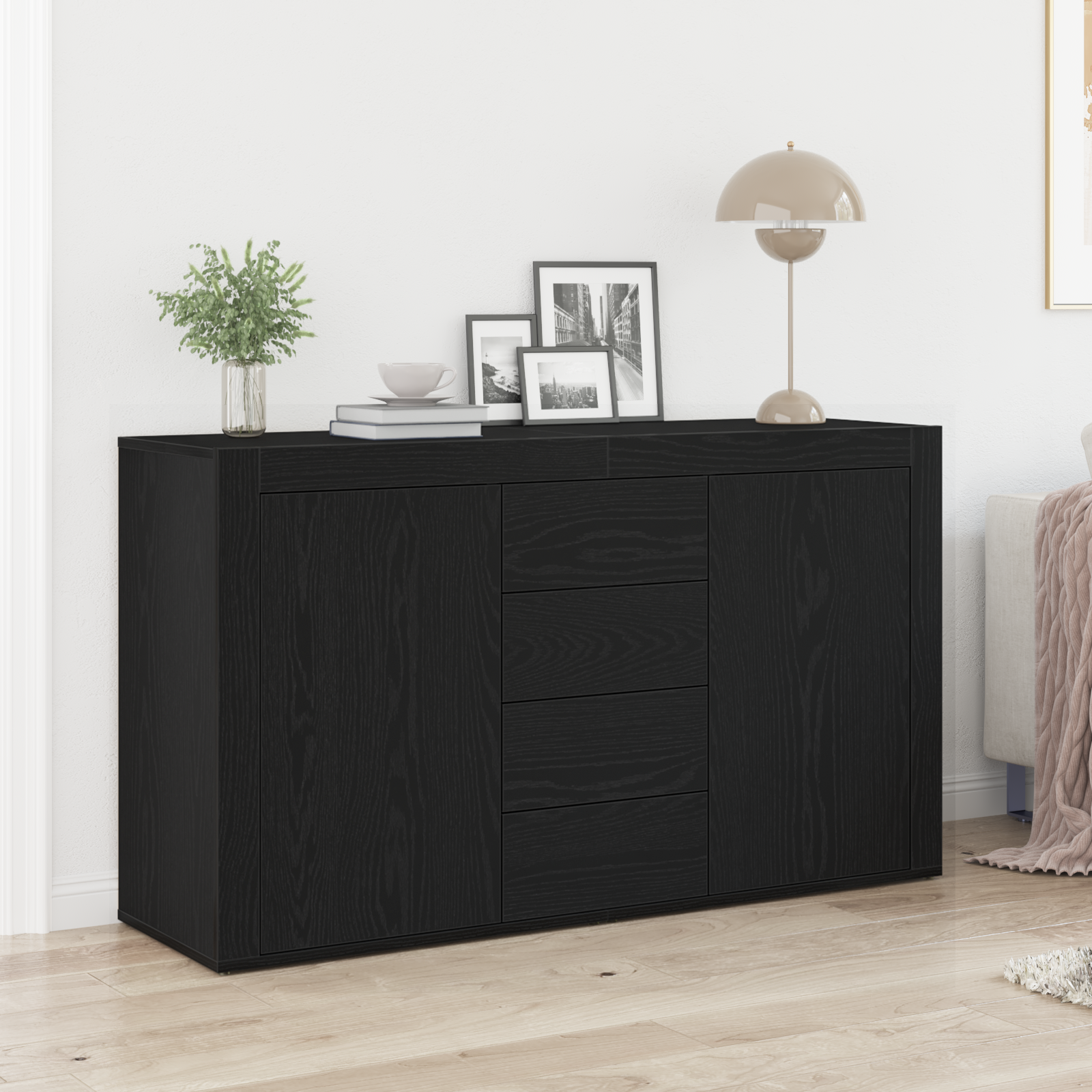 Sideboard Black oak Engineered wood 120 x 36 x 69 cm Storage