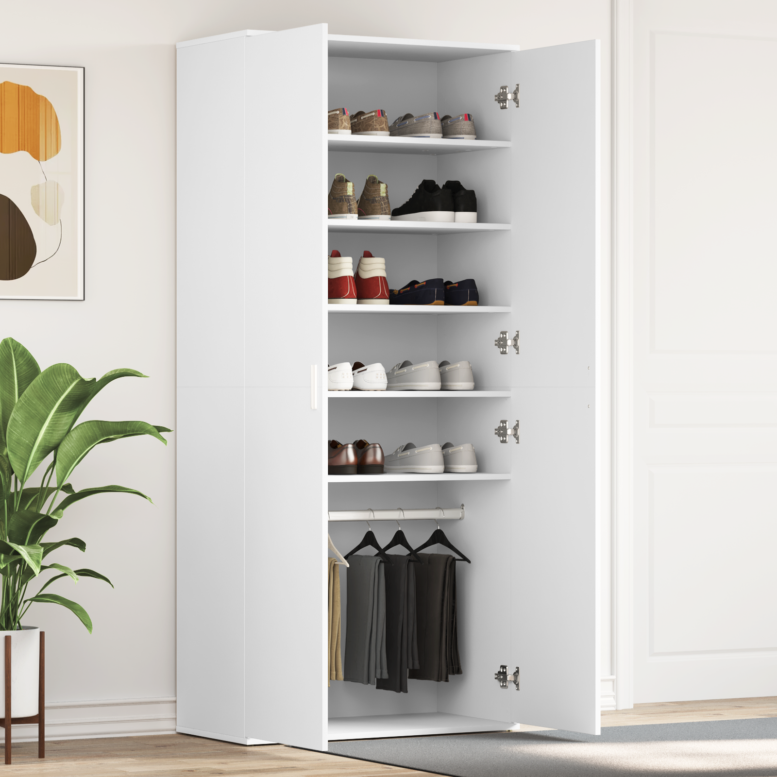 Schoenenkast Wit 80x39x180 cm Bewerkt Hout