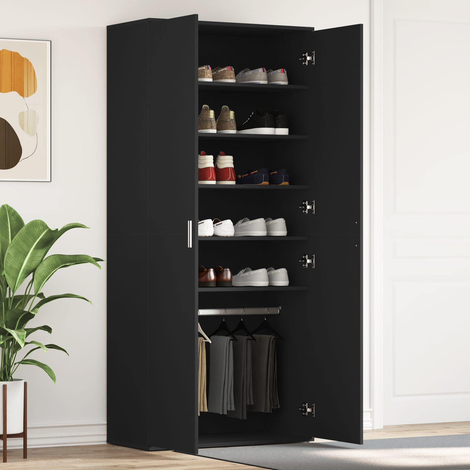 Schoenenkast Zwart 80x39x180 cm Gemonteerd Hout