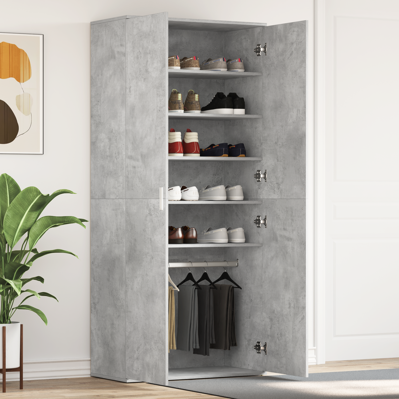 Shoe Cabinet Concrete Grey 80x39x180 cm Engineered Wood