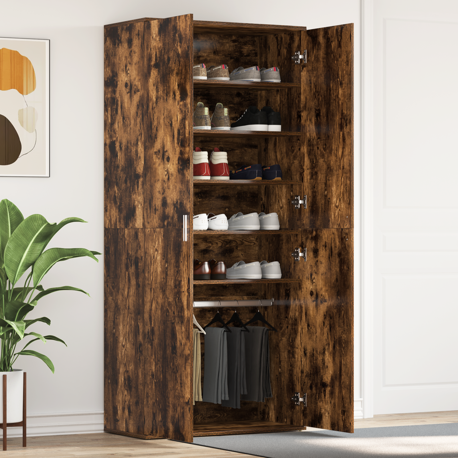 Schoenenkast Gerookt Eiken 80x39x180 cm Bewerkt Hout