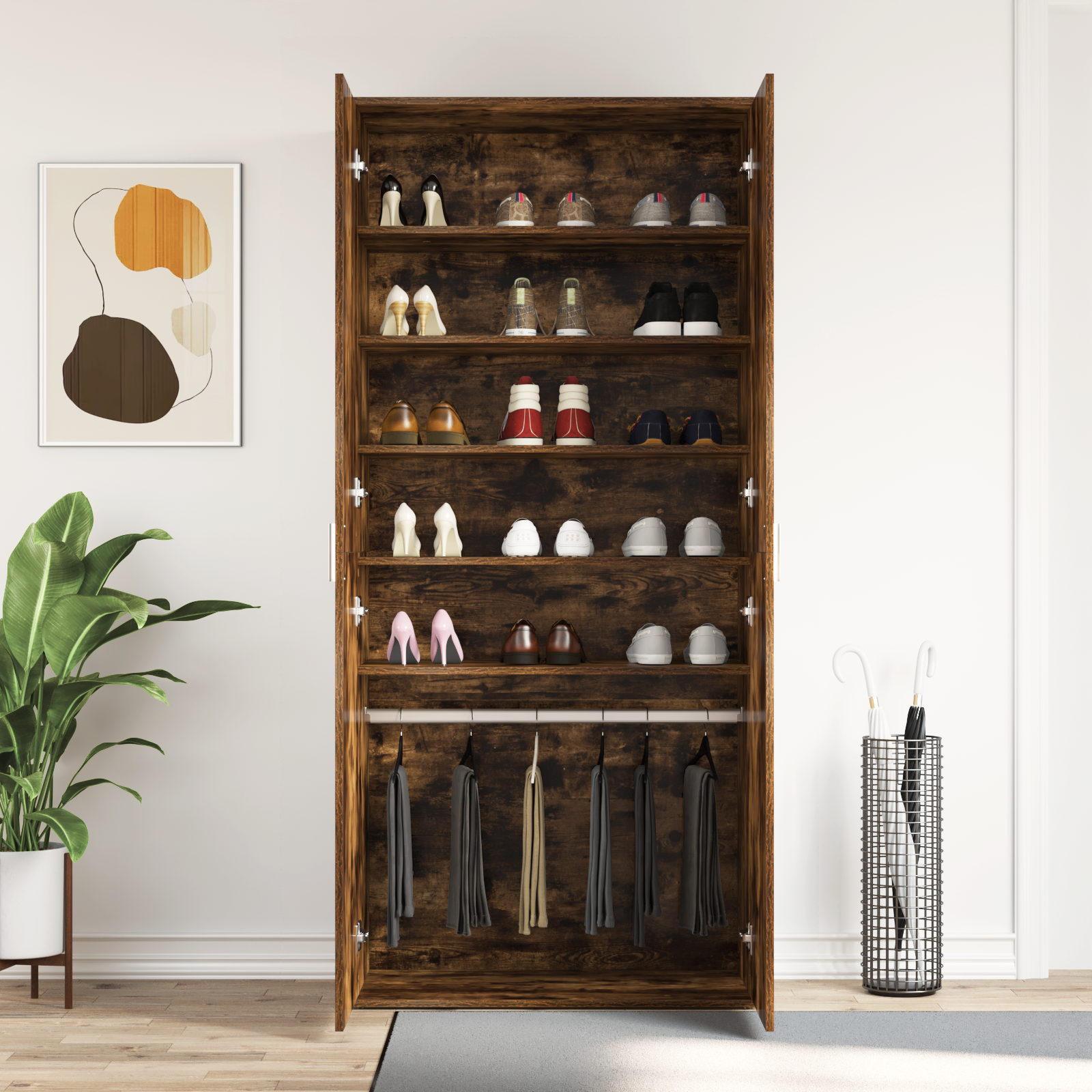 Shoe Cabinet Smoked Oak 80x39x180 cm Engineered Wood - Image 4
