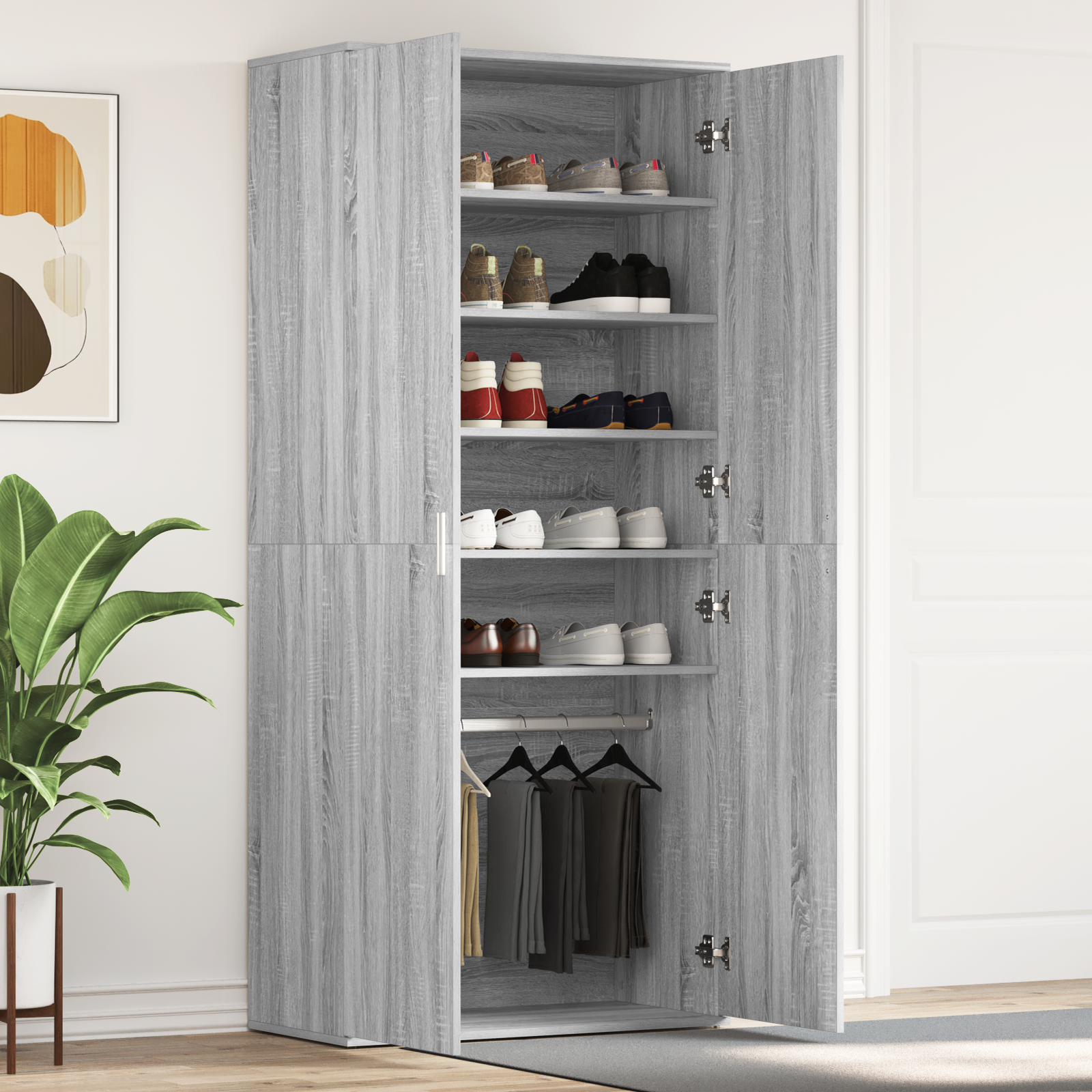 Schoenenkast Grijs Sonoma 80x39x180 cm Bewerkte Hout