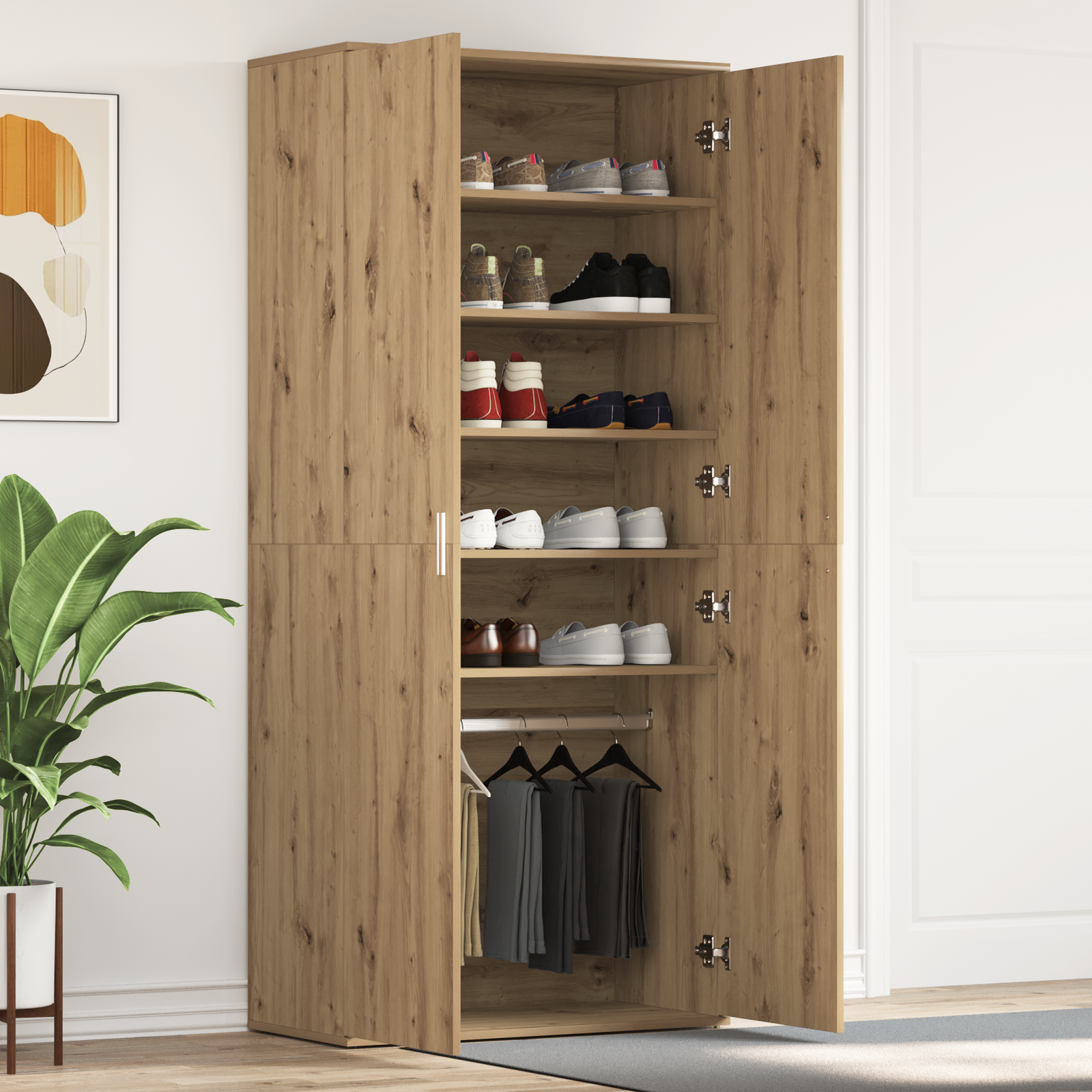 Schoenenkast Ambachtelijk Eiken 80x39x180 cm Bewerkt Hout