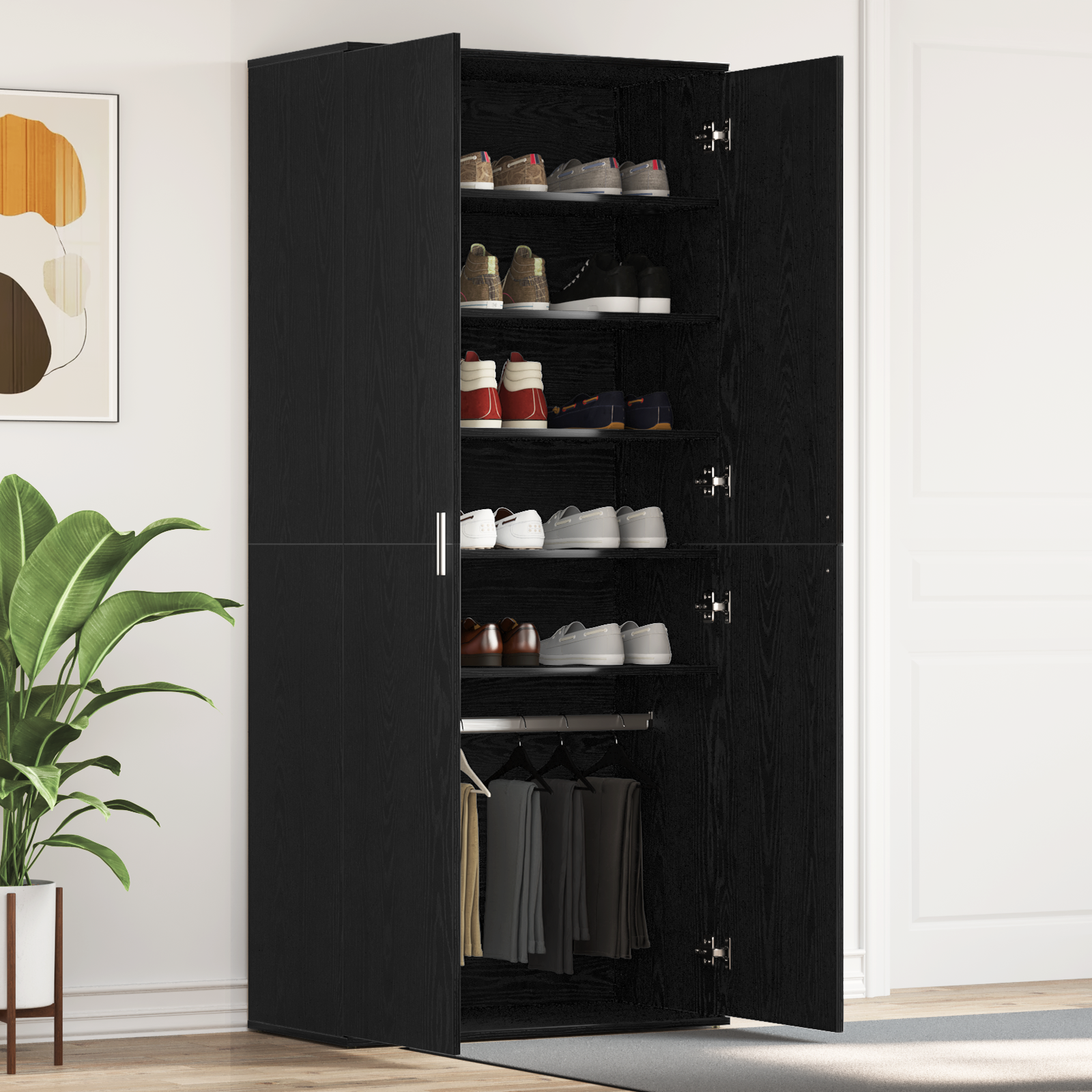 Schoenenkast Zwarte Eik 80x39x180 cm Gemaakt Hout