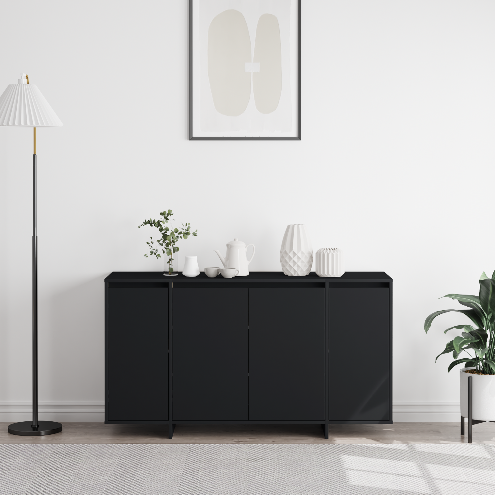 Black Sideboard Black Engineered wood 135 x 41 x 75 cm - Image 4