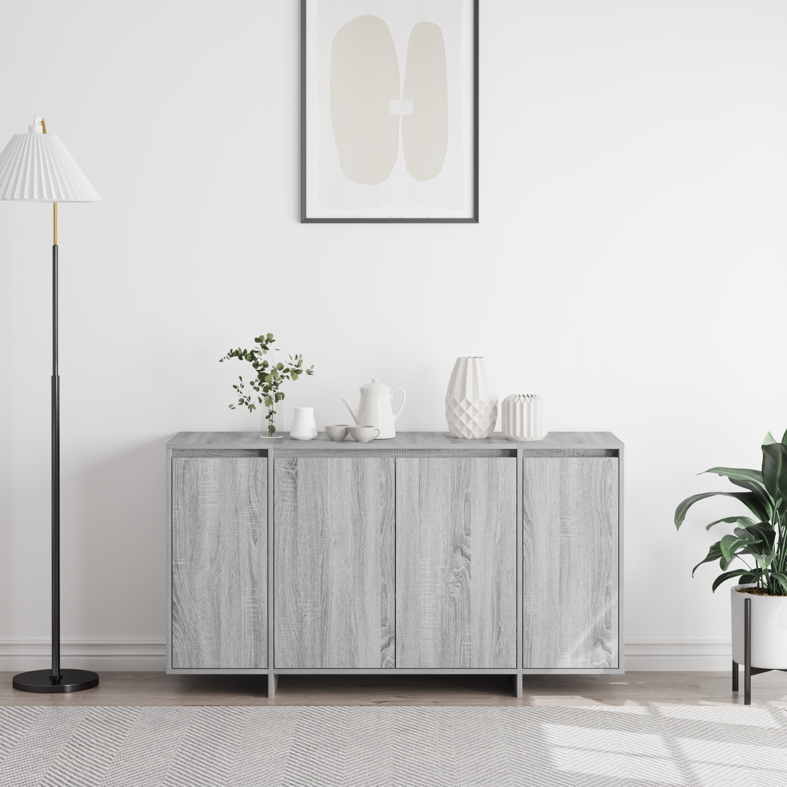 Grey Sideboard Grey sonoma Engineered wood 135 x 41 x 75 cm - Image 4