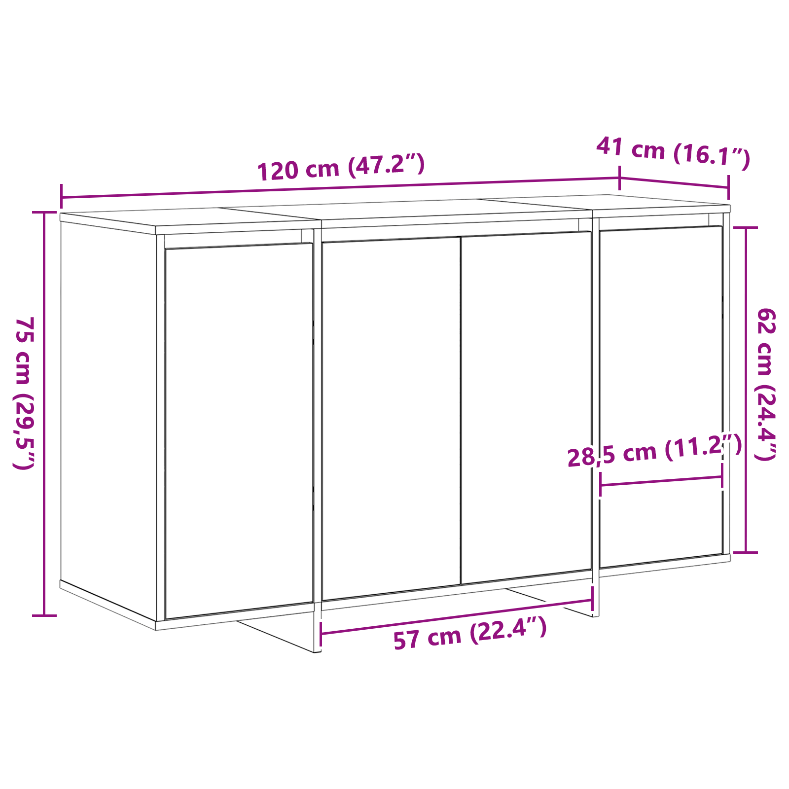 White Sideboard White Engineered Wood 120 x 41 x 75 cm - Image 11