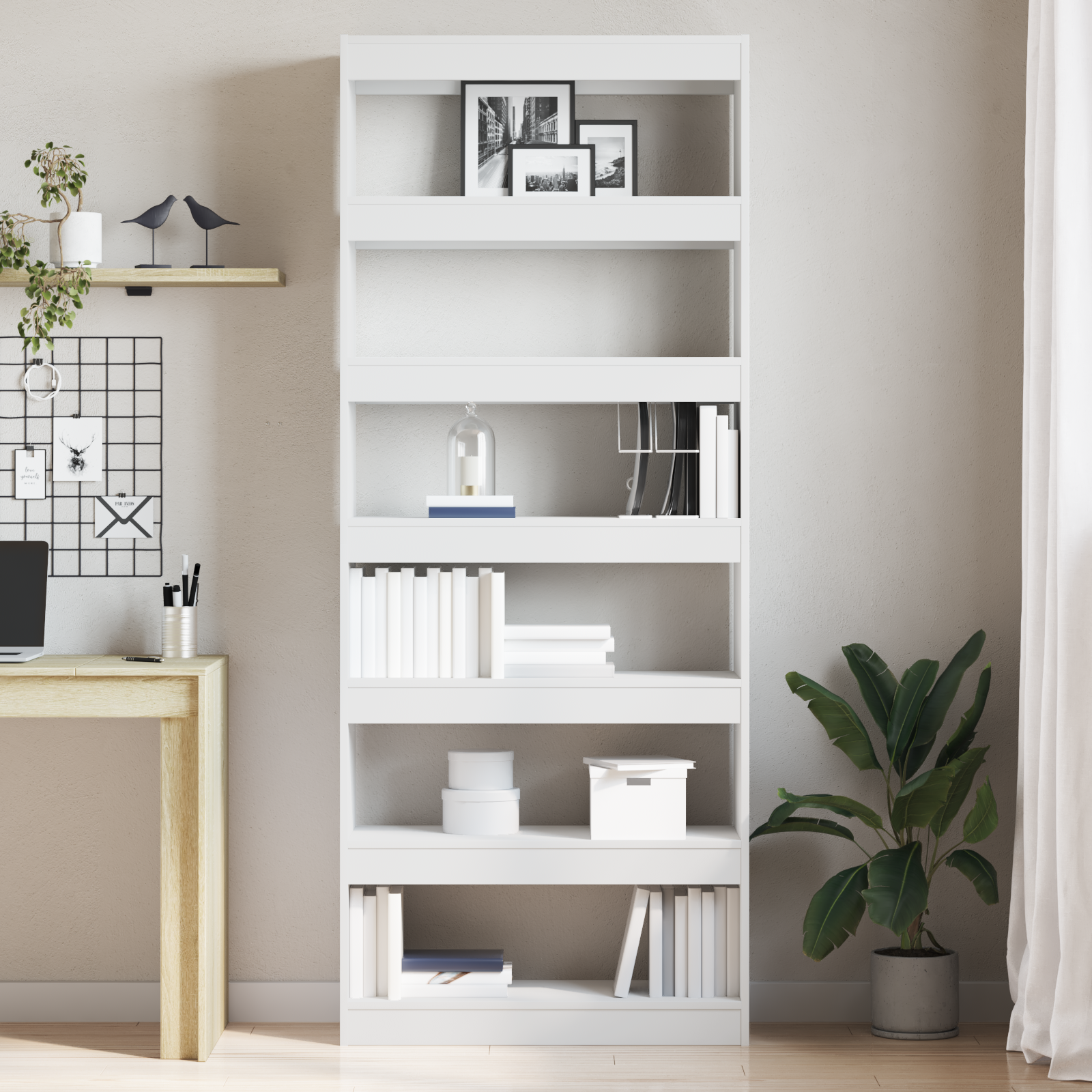 White Bookshelf White Engineered wood 80 x 30 x 198 cm Storage - Image 4