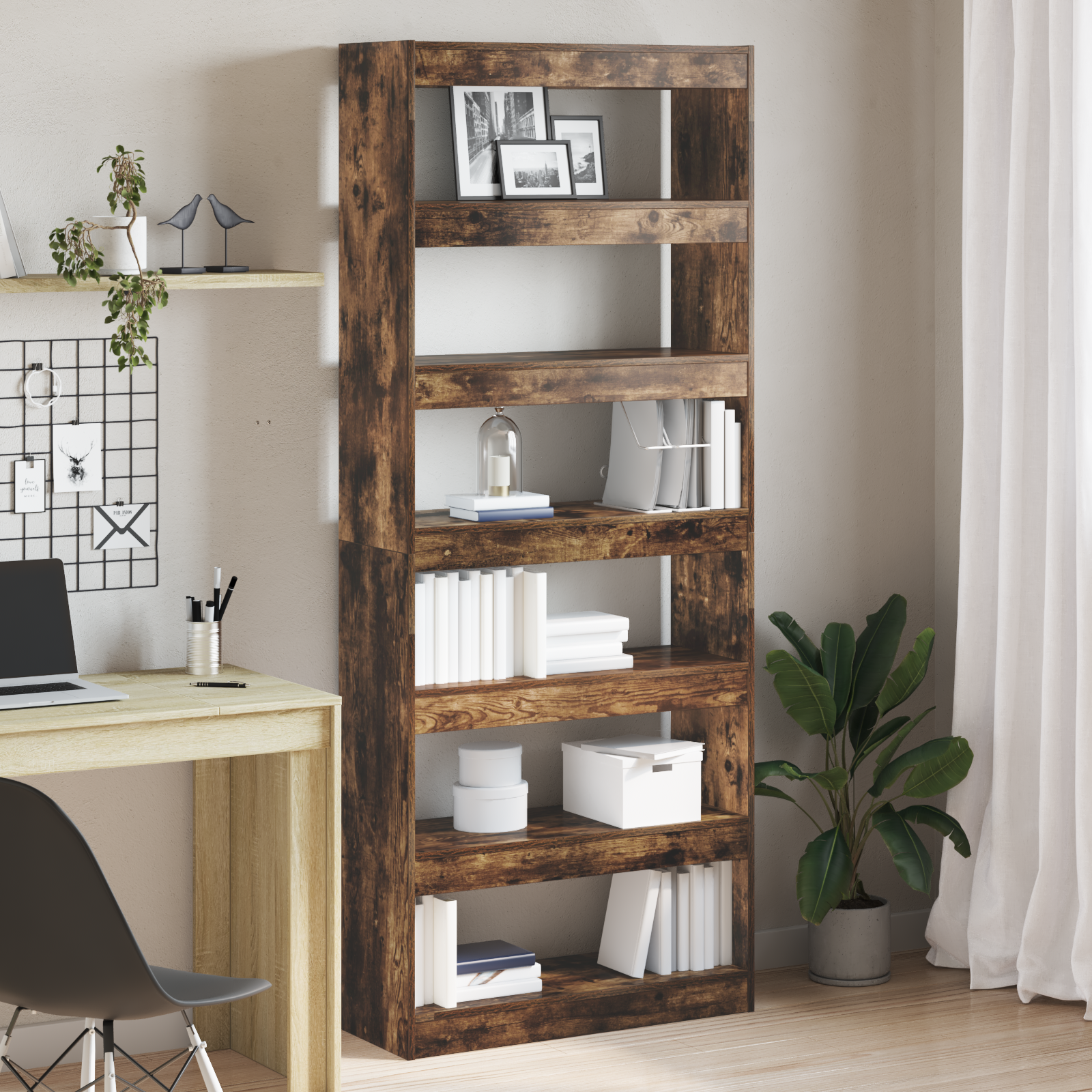 Smoked Oak Bookshelf Smoked Oak Wood 80 x 30 x 198 cm Shelving