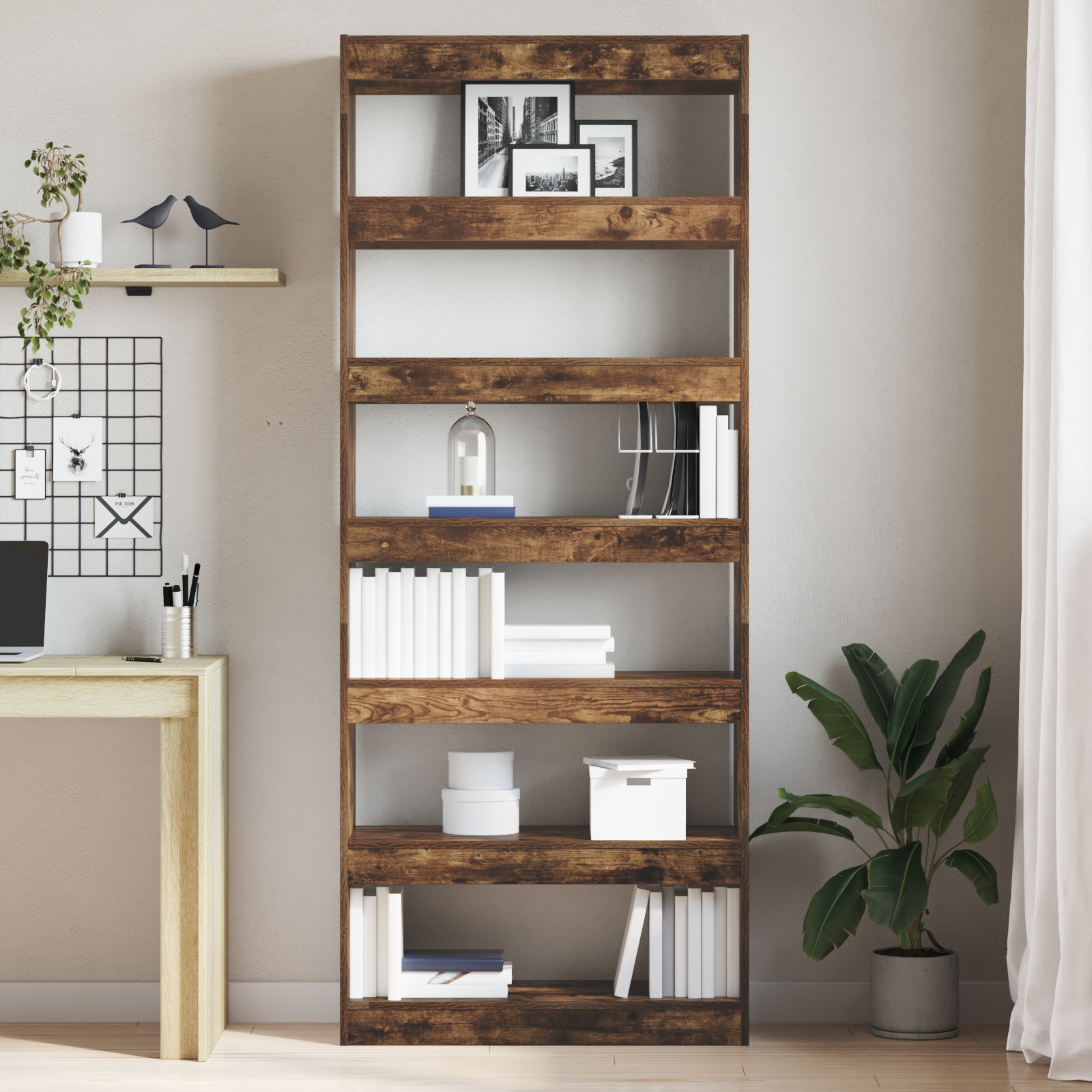 Smoked Oak Bookshelf Smoked Oak Wood 80 x 30 x 198 cm Shelving - Image 4