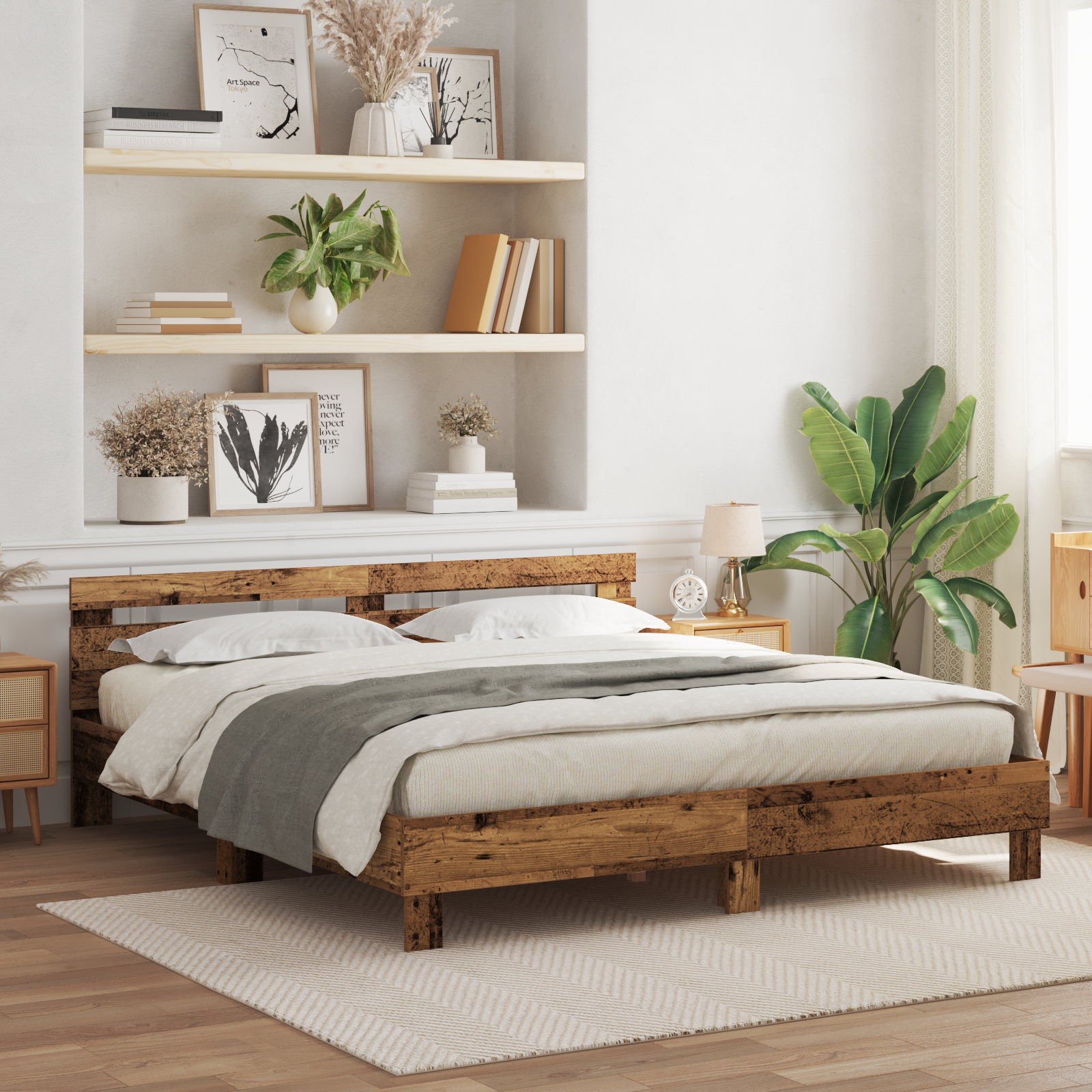 Bed Frame Rustic Old Wood Solid Reclaimed Wood 200 x 200 cm Tough