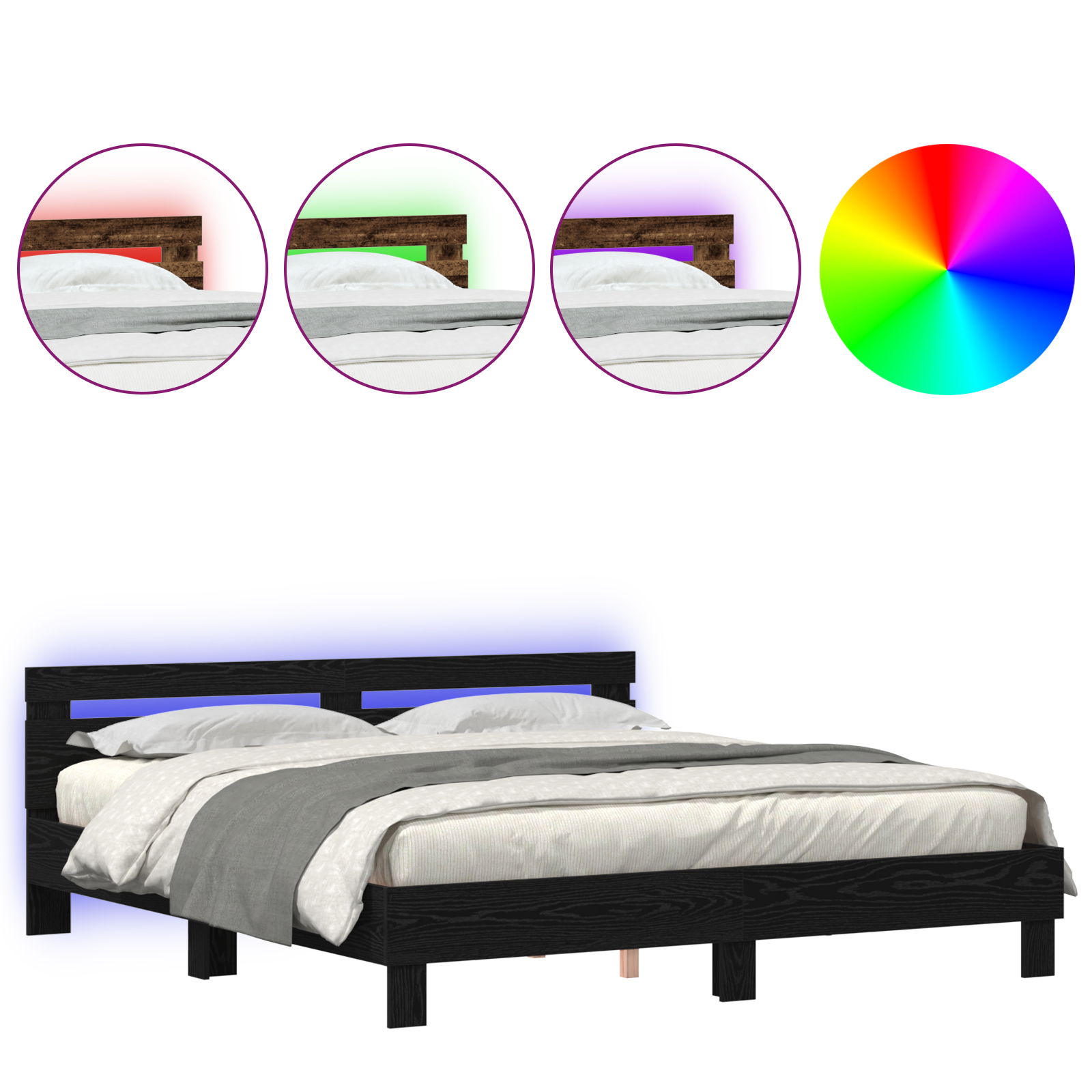 Wood Bed Frame Black oak Solid wood 200 x 200 cm Durable - Image 4