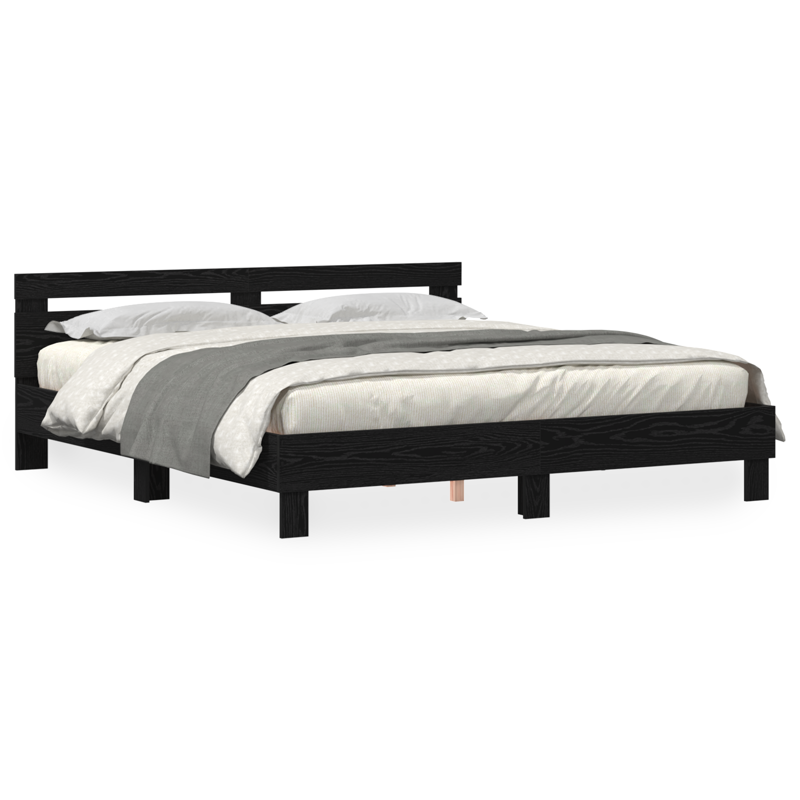 Wood Bed Frame Black oak Solid wood 200 x 200 cm Durable - Image 3