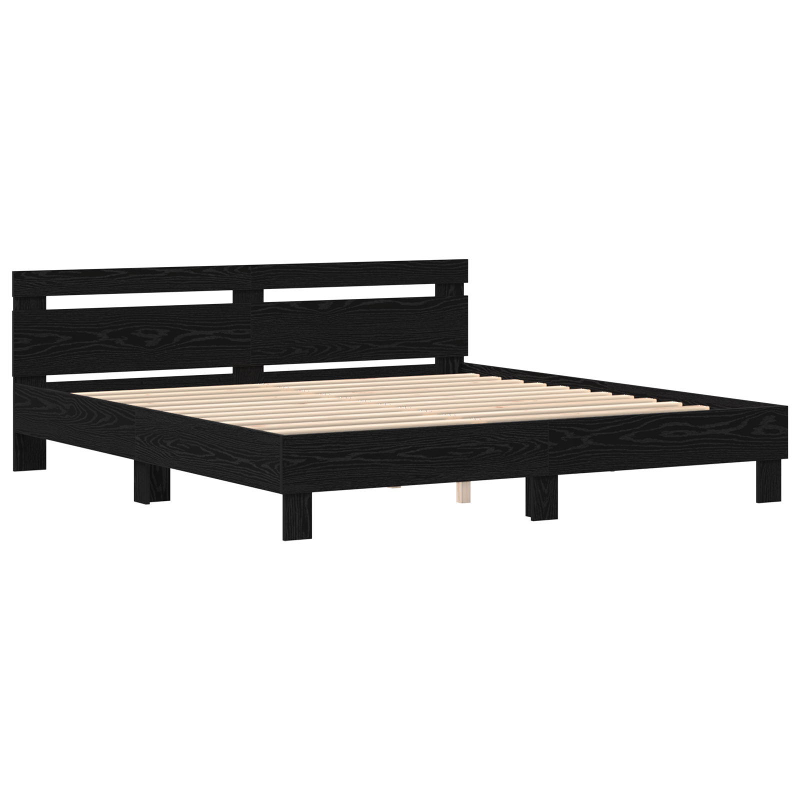 Wood Bed Frame Black oak Solid wood 200 x 200 cm Durable - Image 5