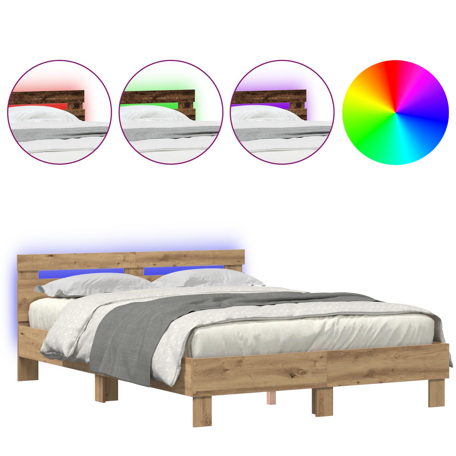 Wood Bed Frame Artisan Oak Wood 150 x 200 cm - Image 4