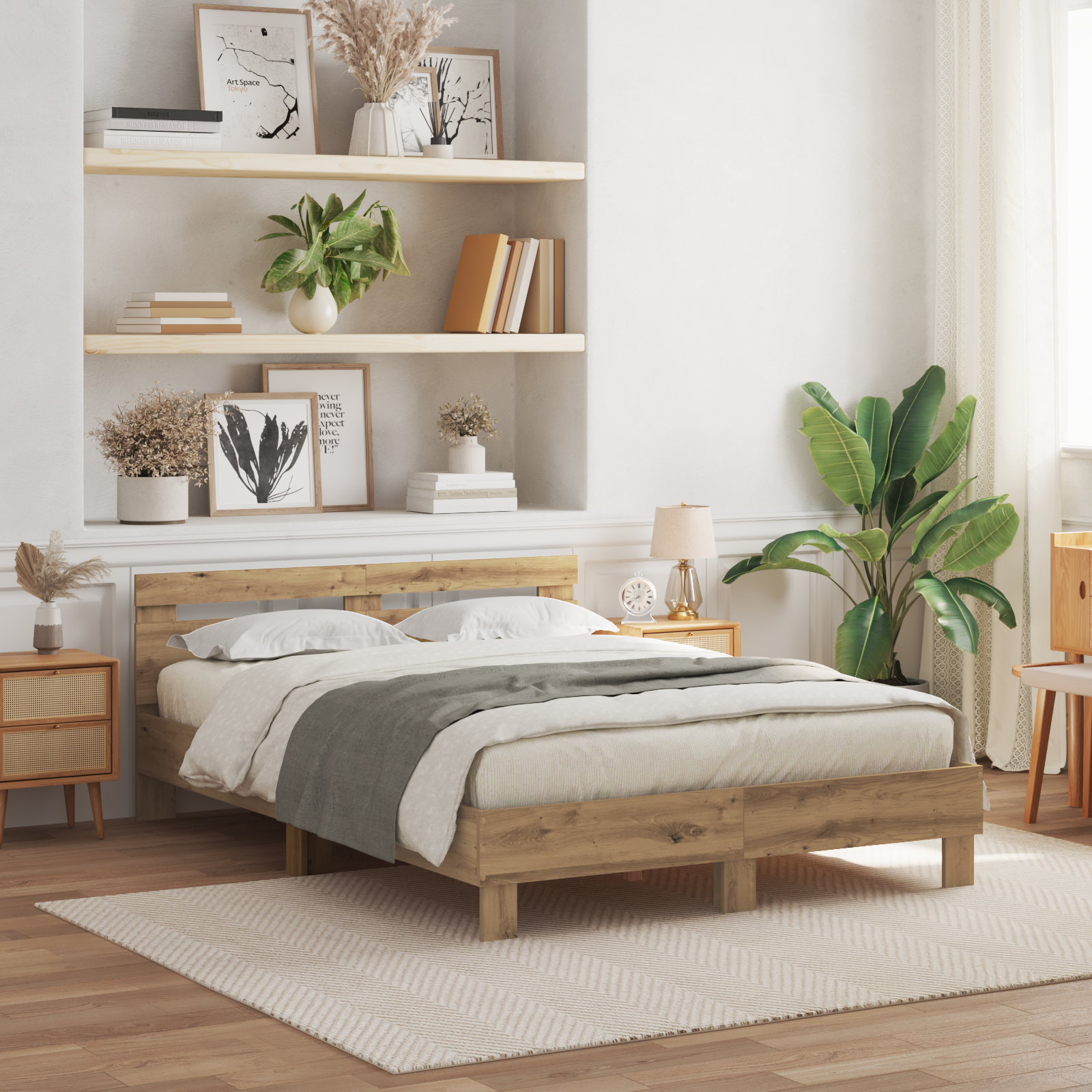 Wood Bed Frame Artisan Oak Wood 150 x 200 cm