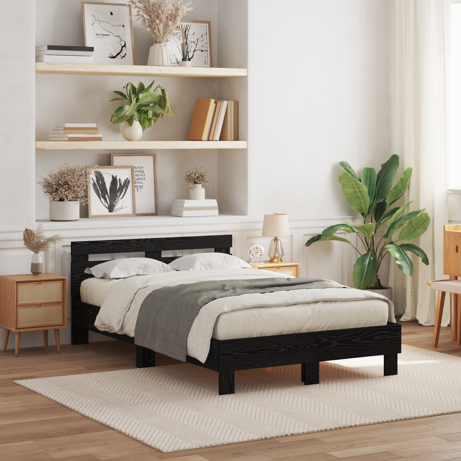 Massief Bedframe Zwart eiken Massief hout 120 x 200 cm Duurzaam