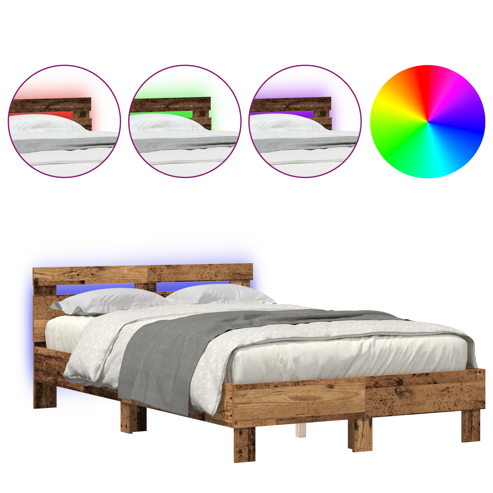 Bed Frame with Headboard and LED Bed Base Bedstead Matress Foundation vidaXL - Picture 76 of 84