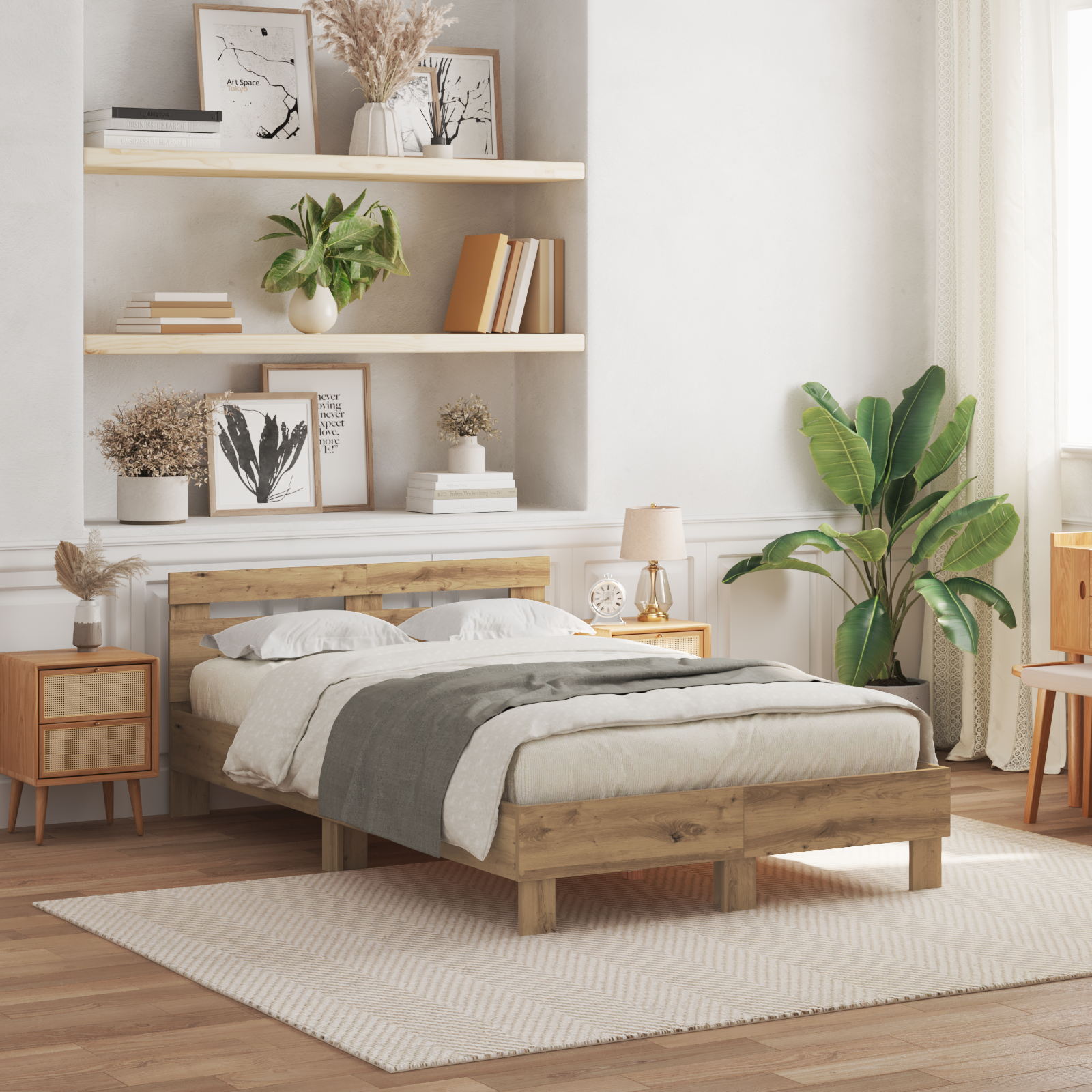 Oak Bed Frame Artisan oak Solid oak wood 135 x 190 cm Durable