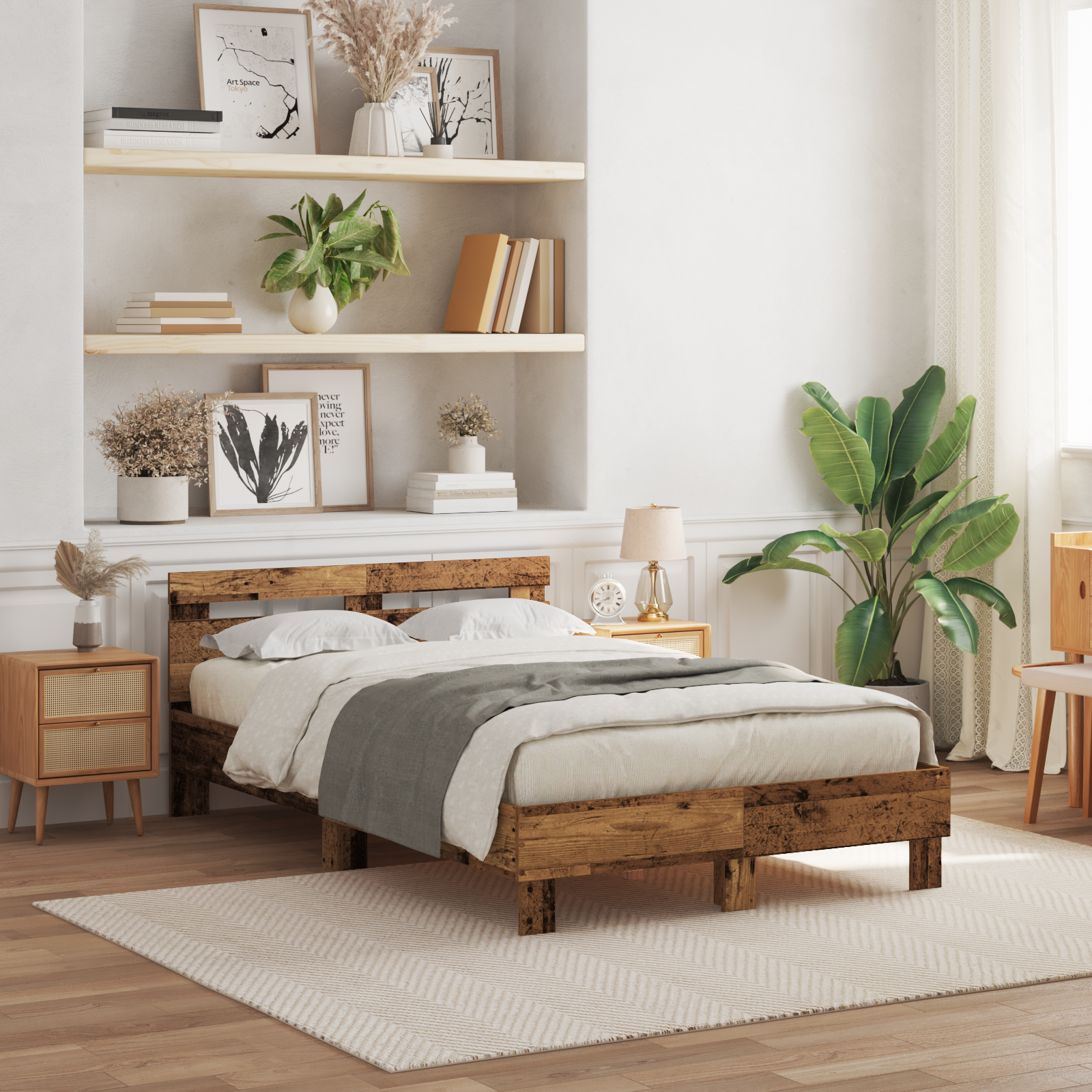 Engineered Wood Bed Frame Old wood Engineered wood 120 x 190 cm