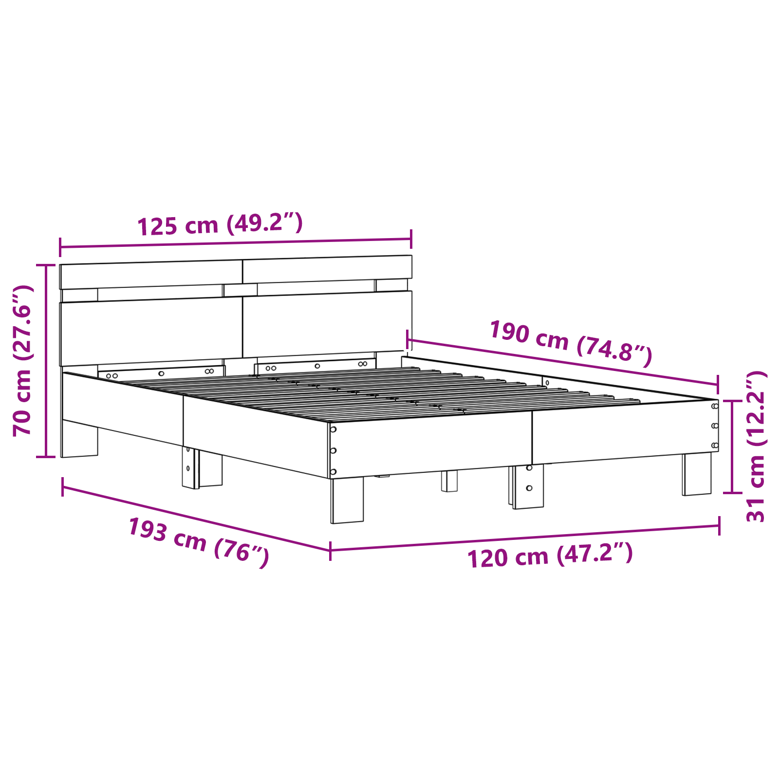 Bed Frame with Headboard and LED Bed Base Bedstead Matress Foundation vidaXL - Picture 72 of 84