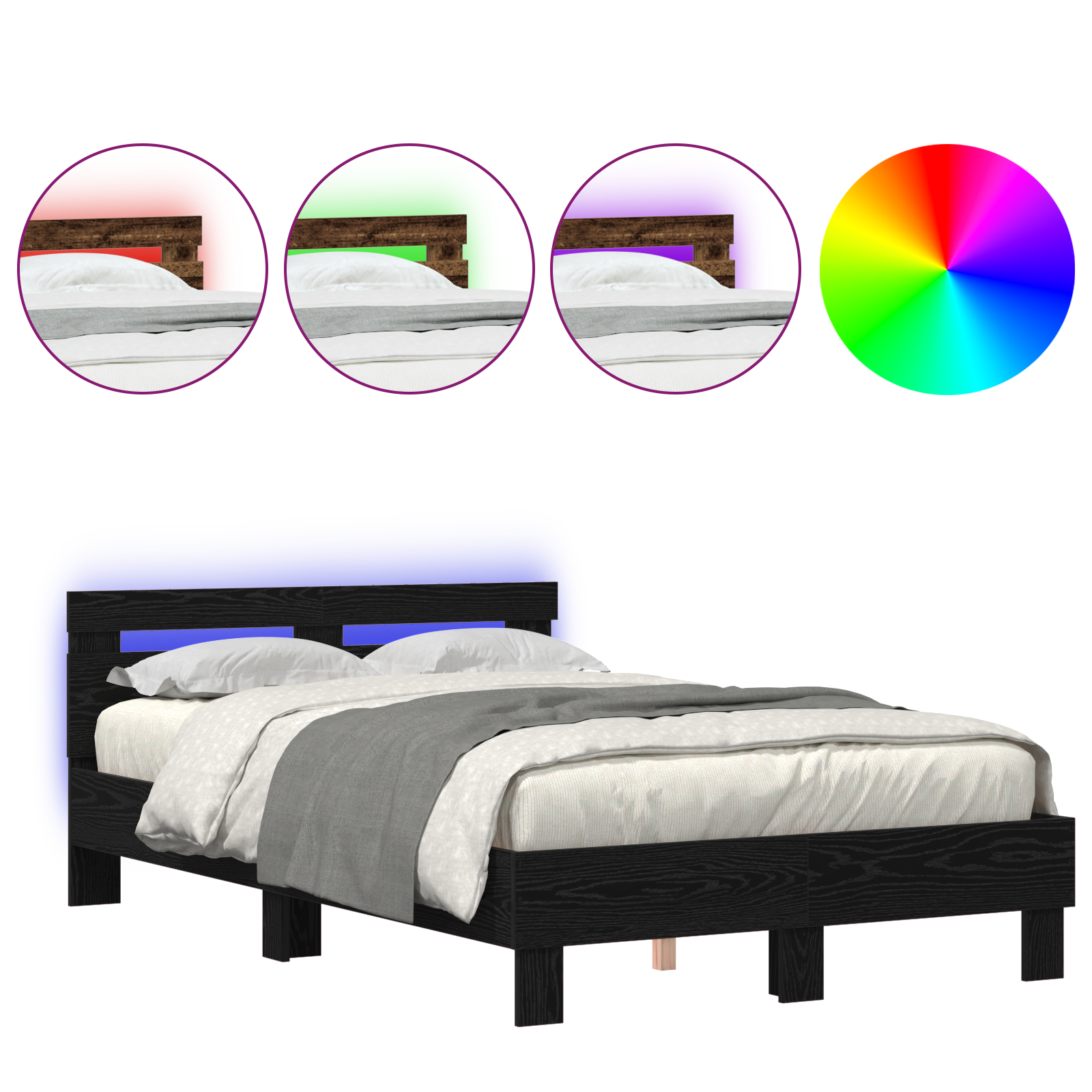 Slatted Bed Frame Black Oak Engineered Wood 120 x 190 cm Solid - Image 4