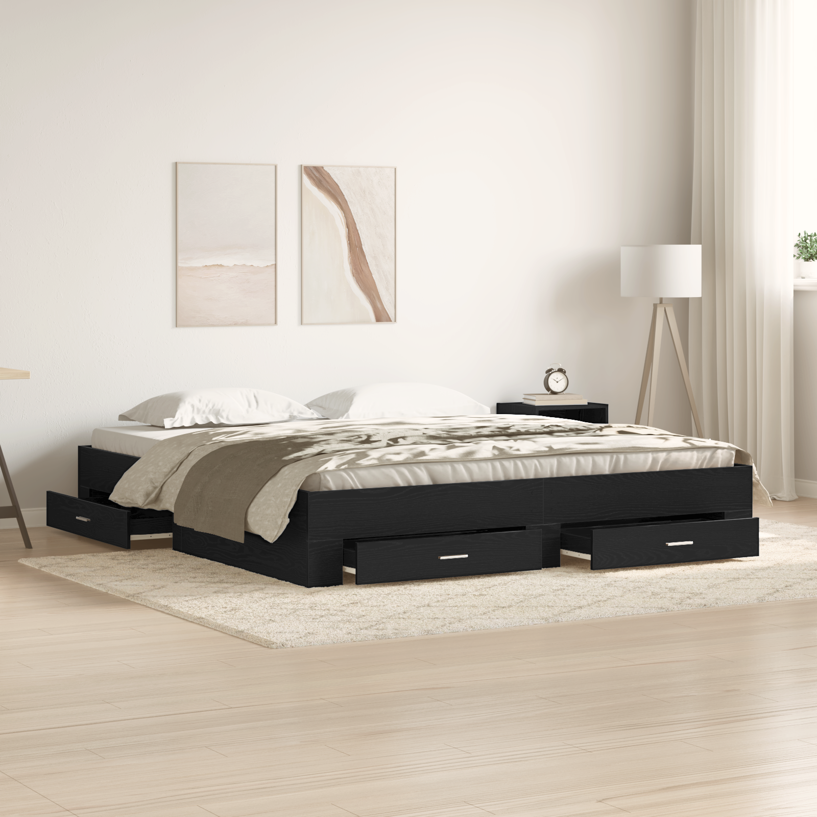 Bed Frame with Drawers Black Oak 180x200 cm Engineered Wood