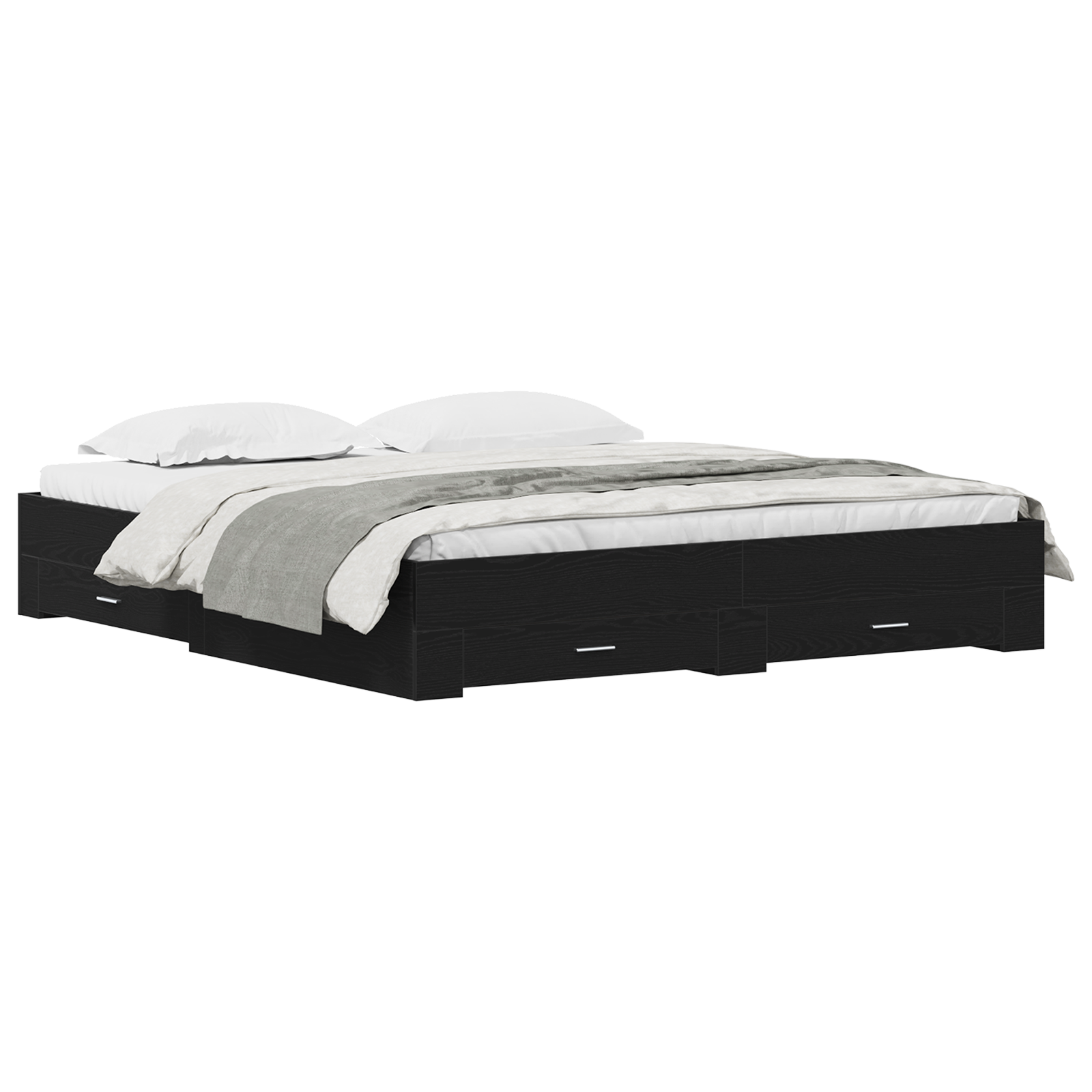 Bed Frame with Drawers Black Oak 180x200 cm Engineered Wood - Image 2