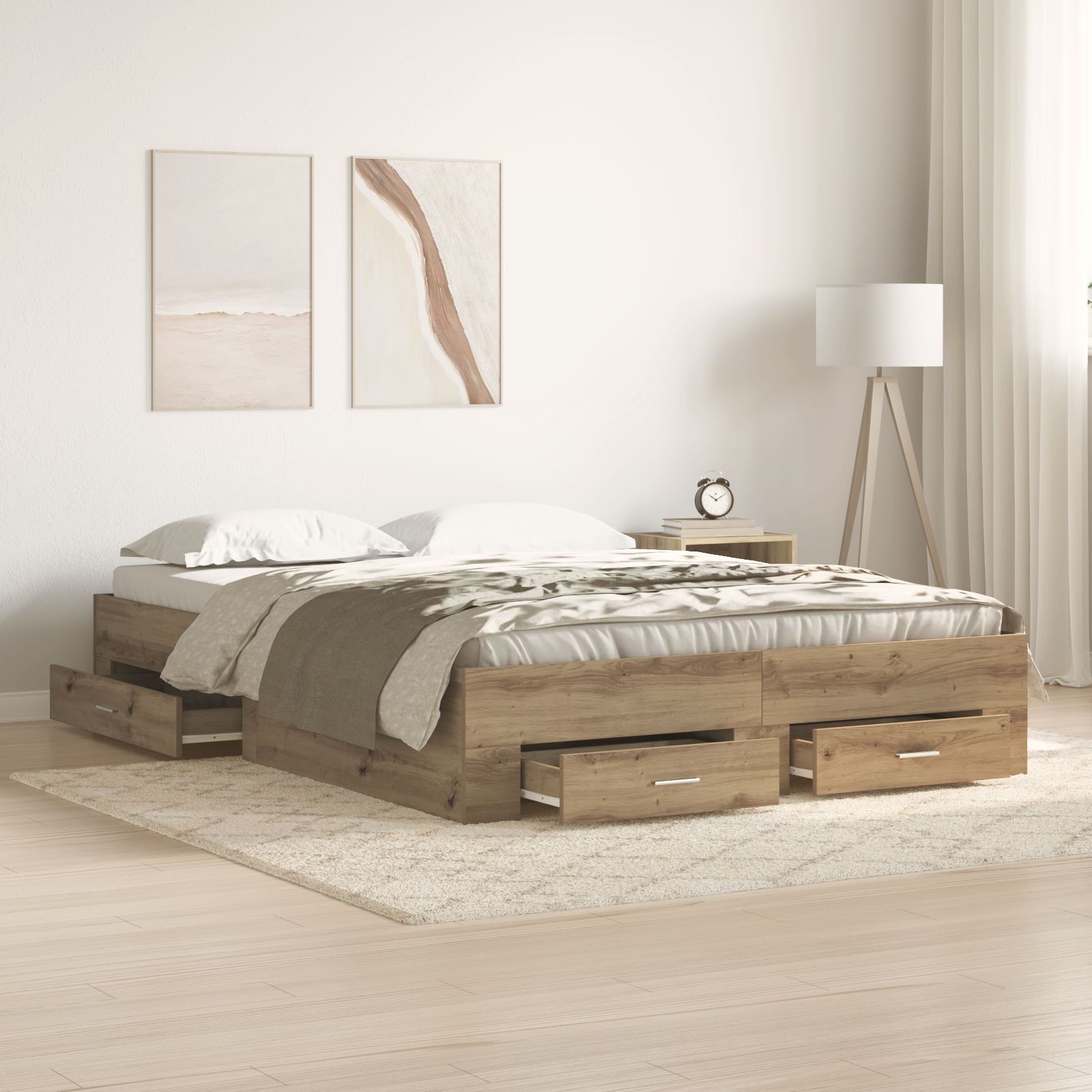 Bed Frame with Drawers Artisan oak Engineered wood 140 x 200 cm