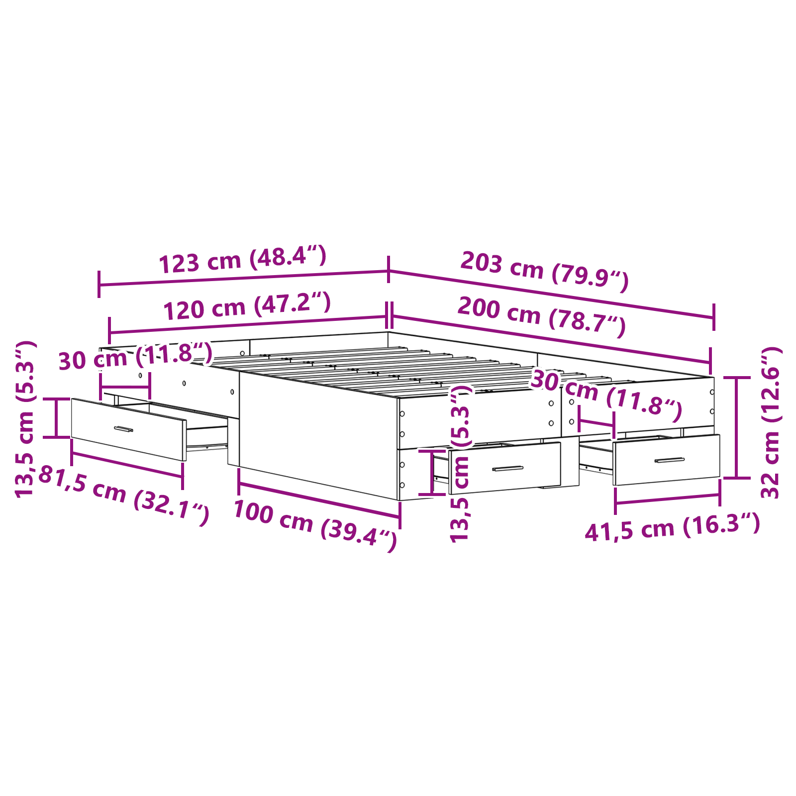 Bed Frame with Drawers Black Oak 120x200 cm Engineered Wood - Image 10