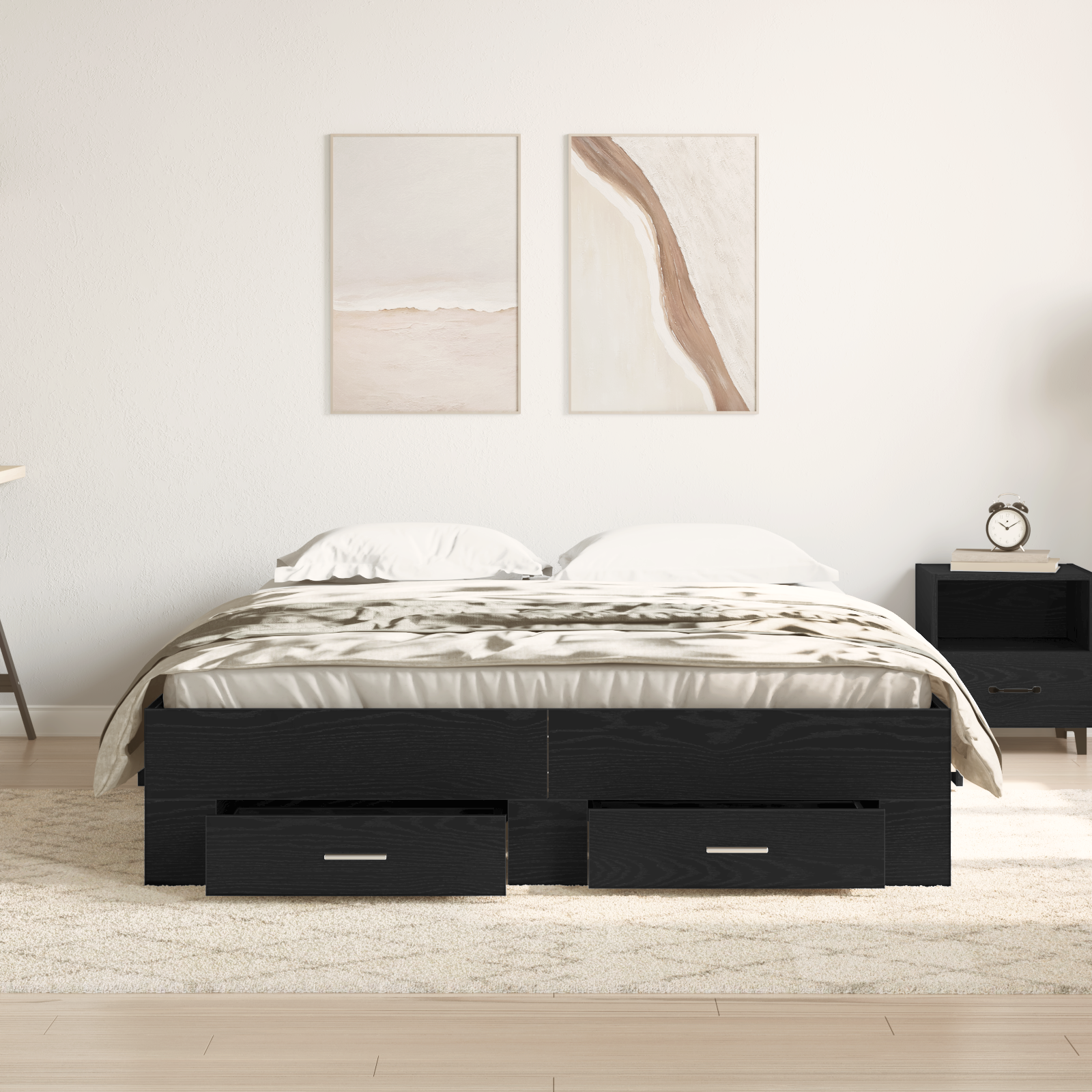Bed Frame with Drawers Black oak Engineered wood 140 x 190 cm - Image 4