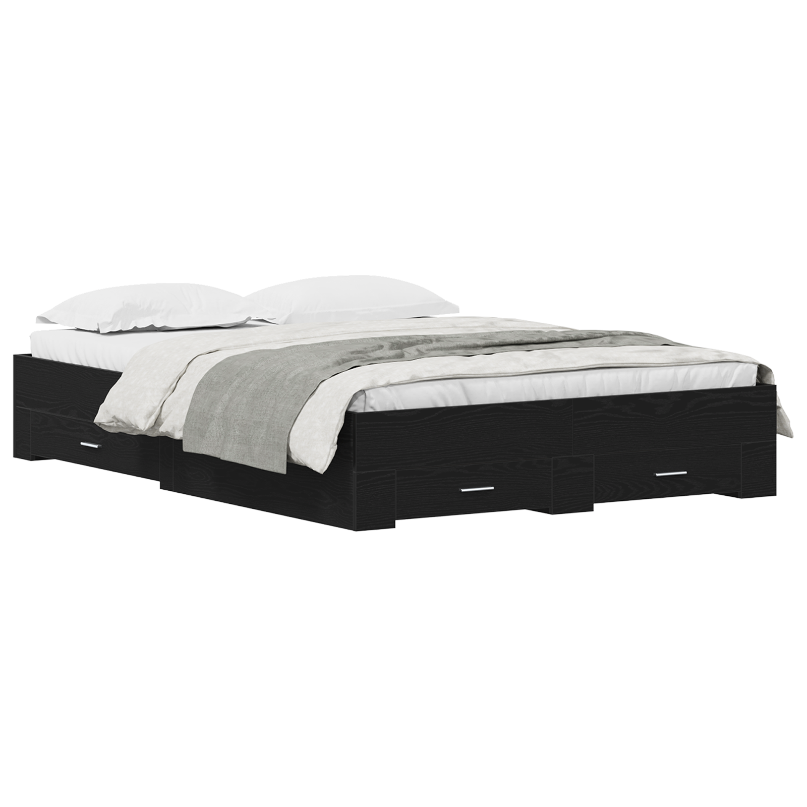 Bed Frame with Drawers Black oak Engineered wood 140 x 190 cm - Image 2