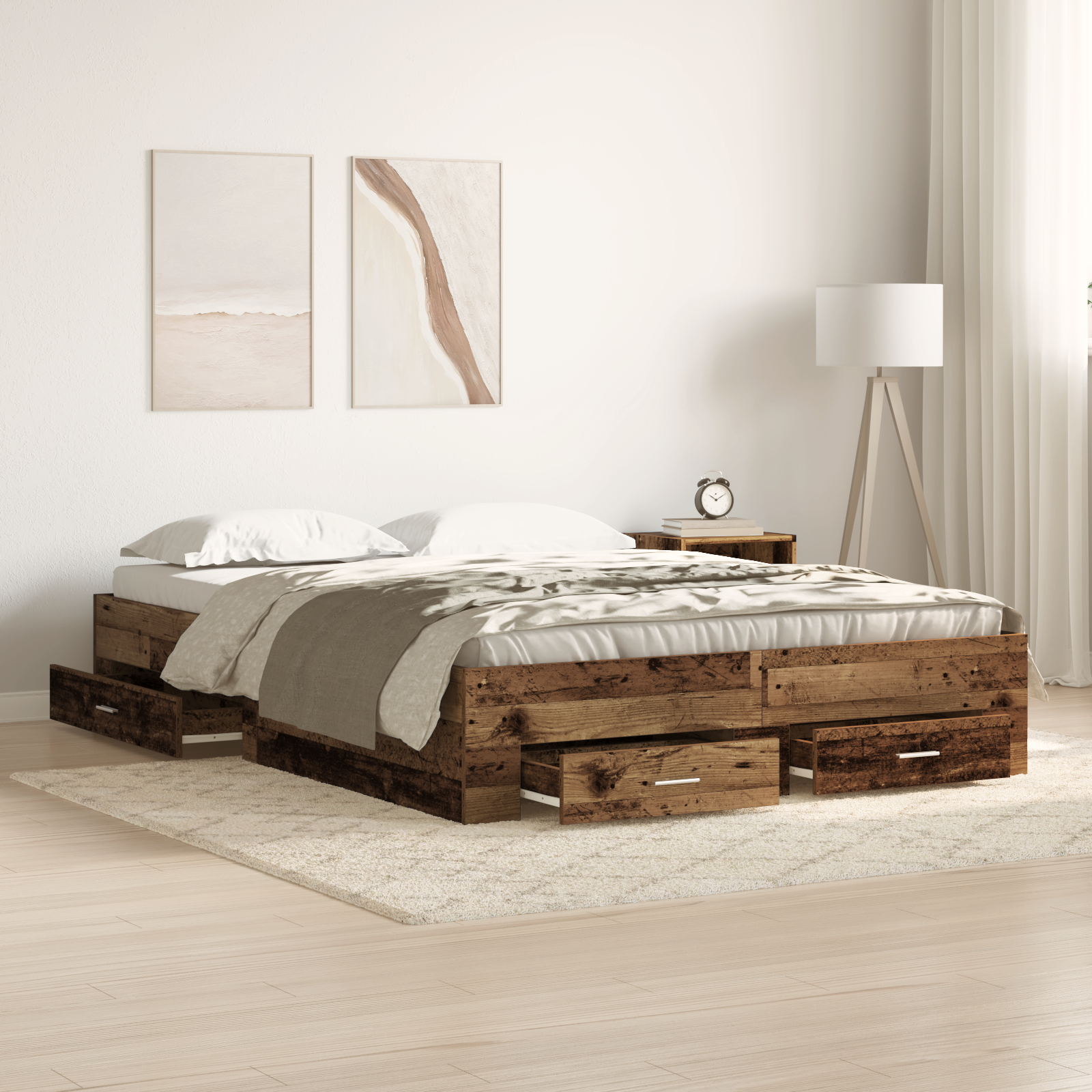 Bed Frame with Drawers Old Wood 135x190 cm Engineered Wood