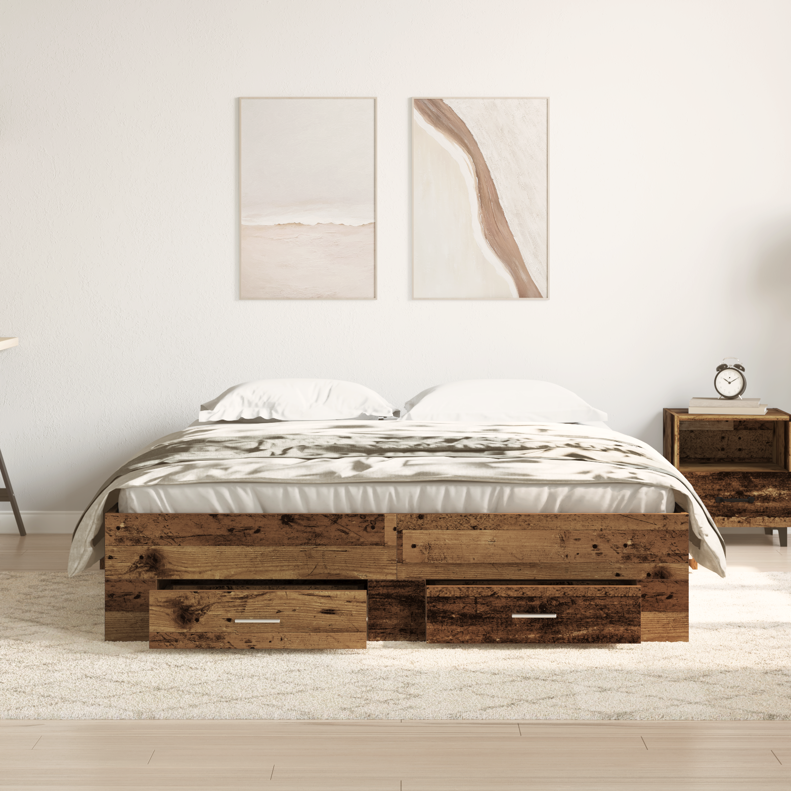 Bed Frame with Drawers Old Wood 135x190 cm Engineered Wood - Image 4