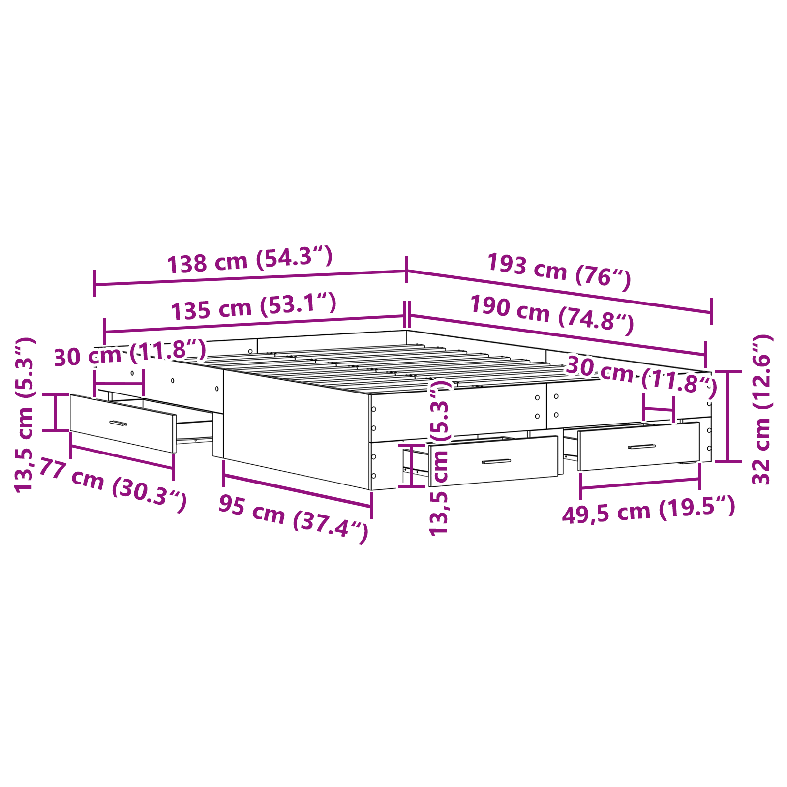 Bed Frame with Drawers Old Wood 135x190 cm Engineered Wood - Image 10
