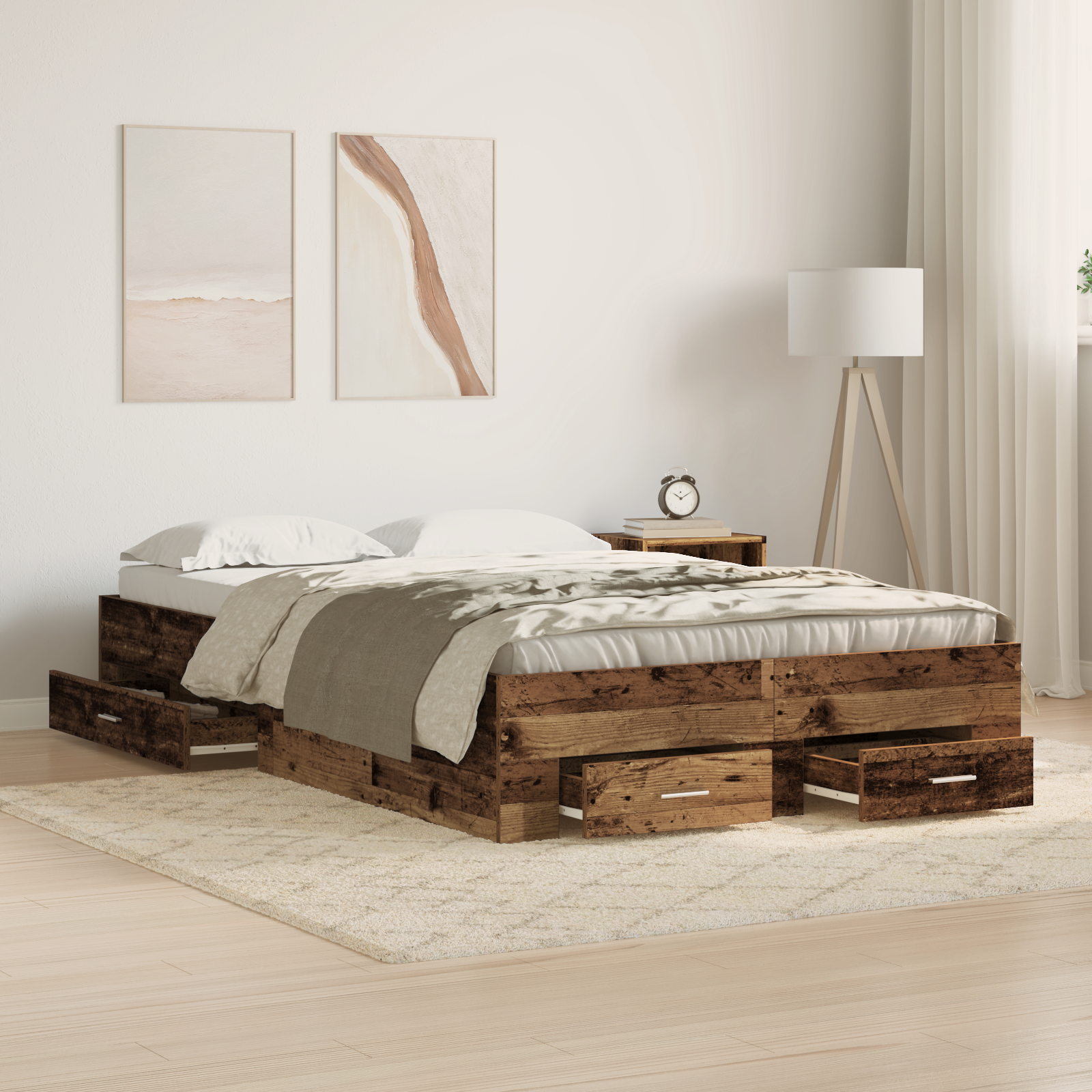 Bed Frame with Drawers Old Wood 120x190 cm Engineered Wood