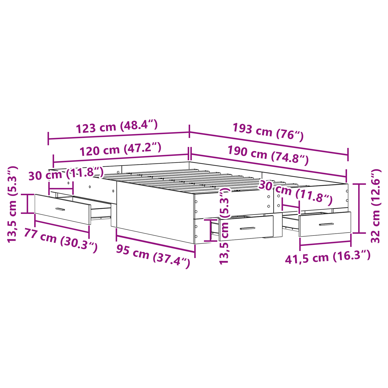 Bed Frame with Drawers Old Wood 120x190 cm Engineered Wood - Image 10