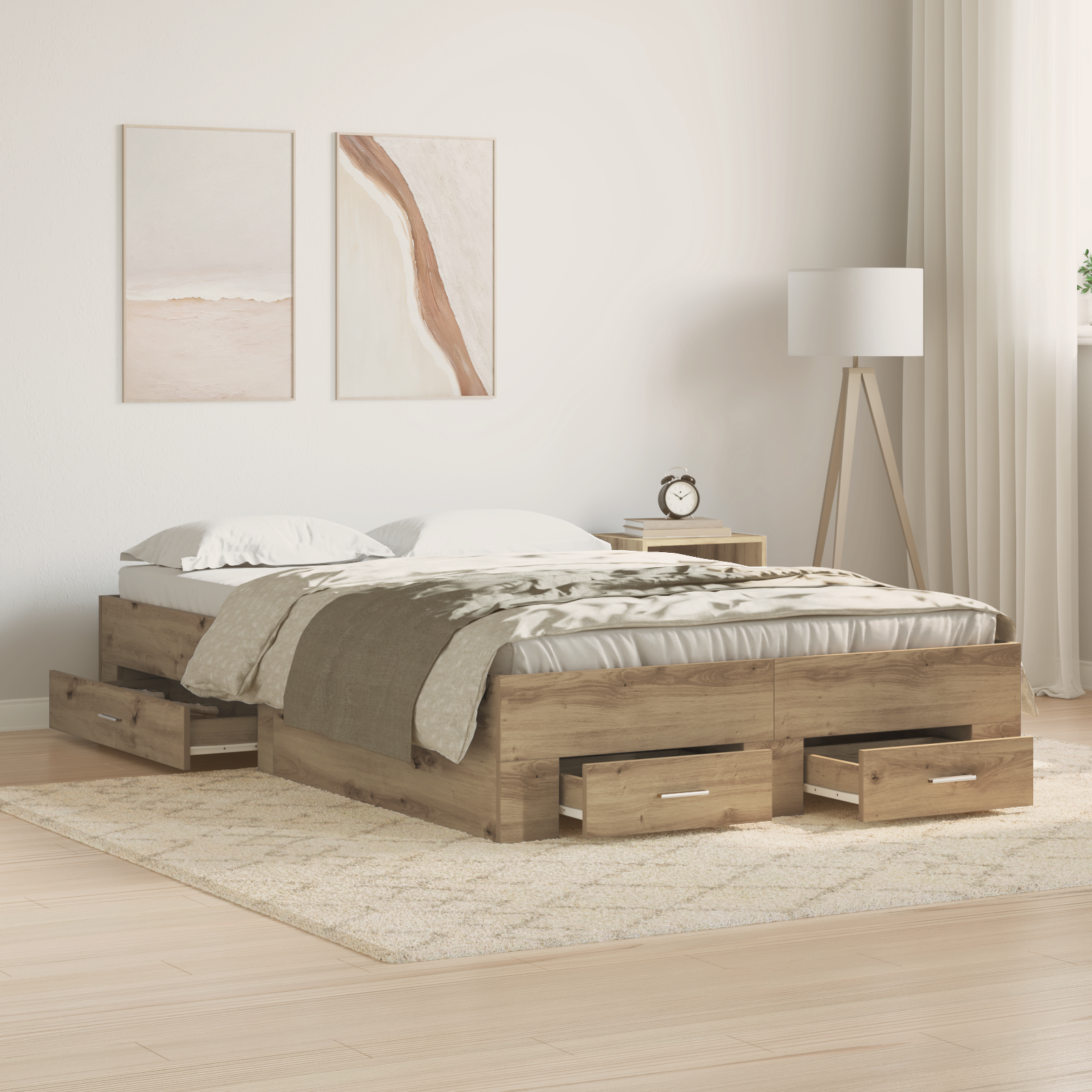 Bed Frame with Drawers Artisan Oak 120x190 cm Engineered Wood