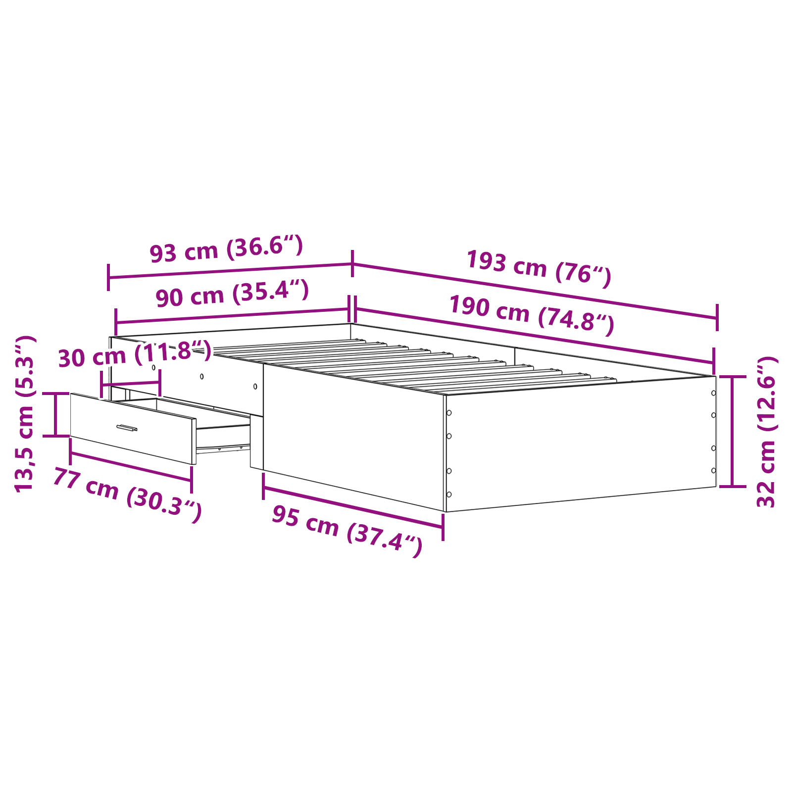 Bed Frame Artisan Oak 90x190 cm Engineered Wood - Image 10