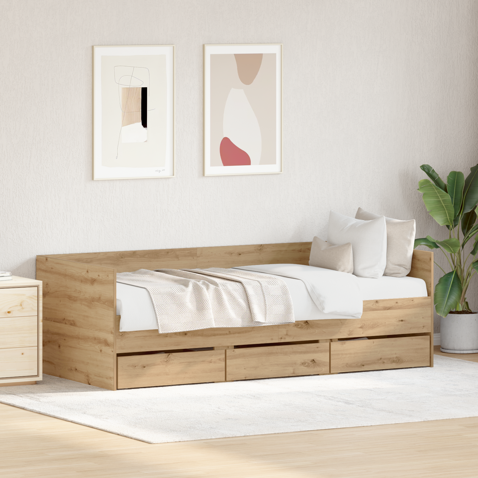 Daybed Artisan Oak Engineered Wood 90 x 200 cm Durable Daybed