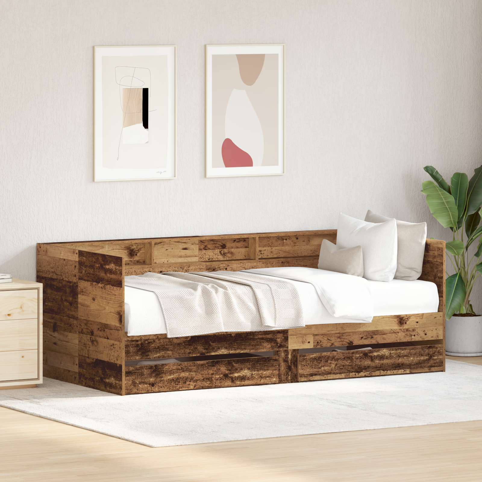 Daybed with Drawers Old wood Engineered wood 90 x 200 cm Durable